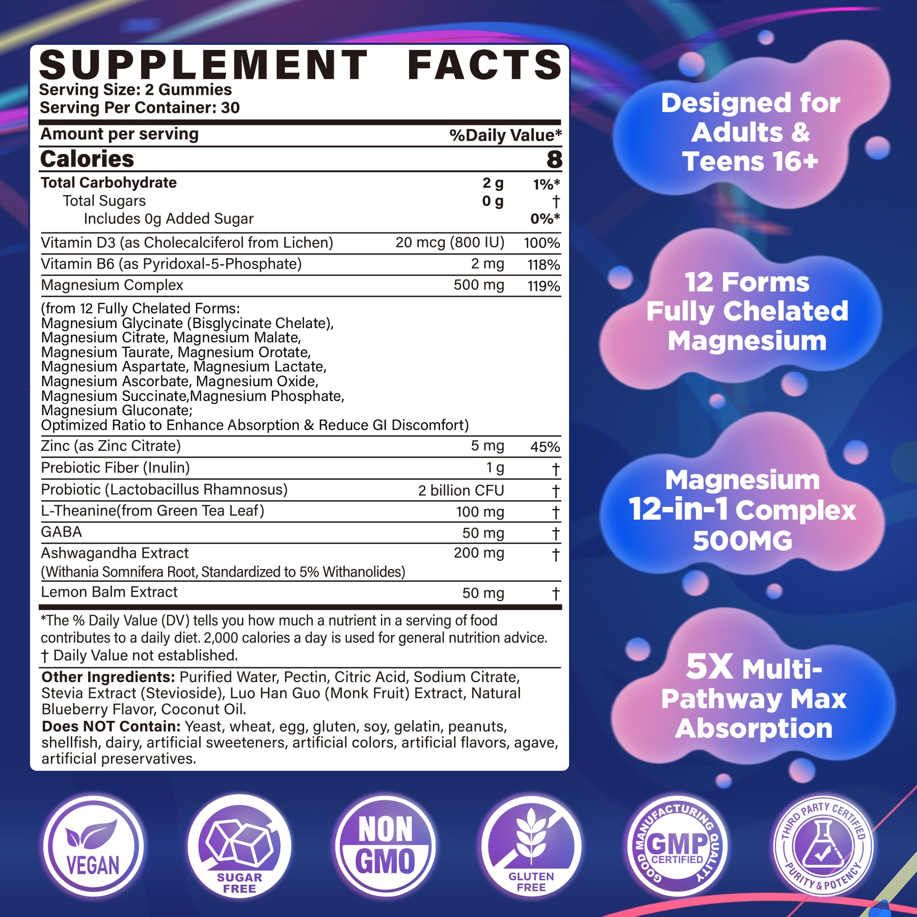 Full Spectrum Magnesium Glycinate Complex 21 in 1 Gummies for Deep Calm Sleep, 12 Forms Magnesium Citrate Malate Taurate Orotate for Women Men + Probiotics w/Ashwagandha, L-Theanine, GABA, 120Cts Nextdia uk supplements