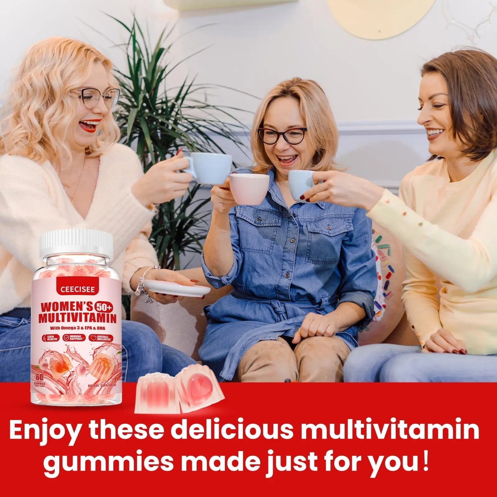 Ceecisee Vitamin Gummies for 50+ Women: Organic Vegan Multivitamin with Iron Omega3 B12 D3 Biotin Zinc Ashwagandha for Hair Skin Health Energy Immune Suppor Ceecisee uk supplements