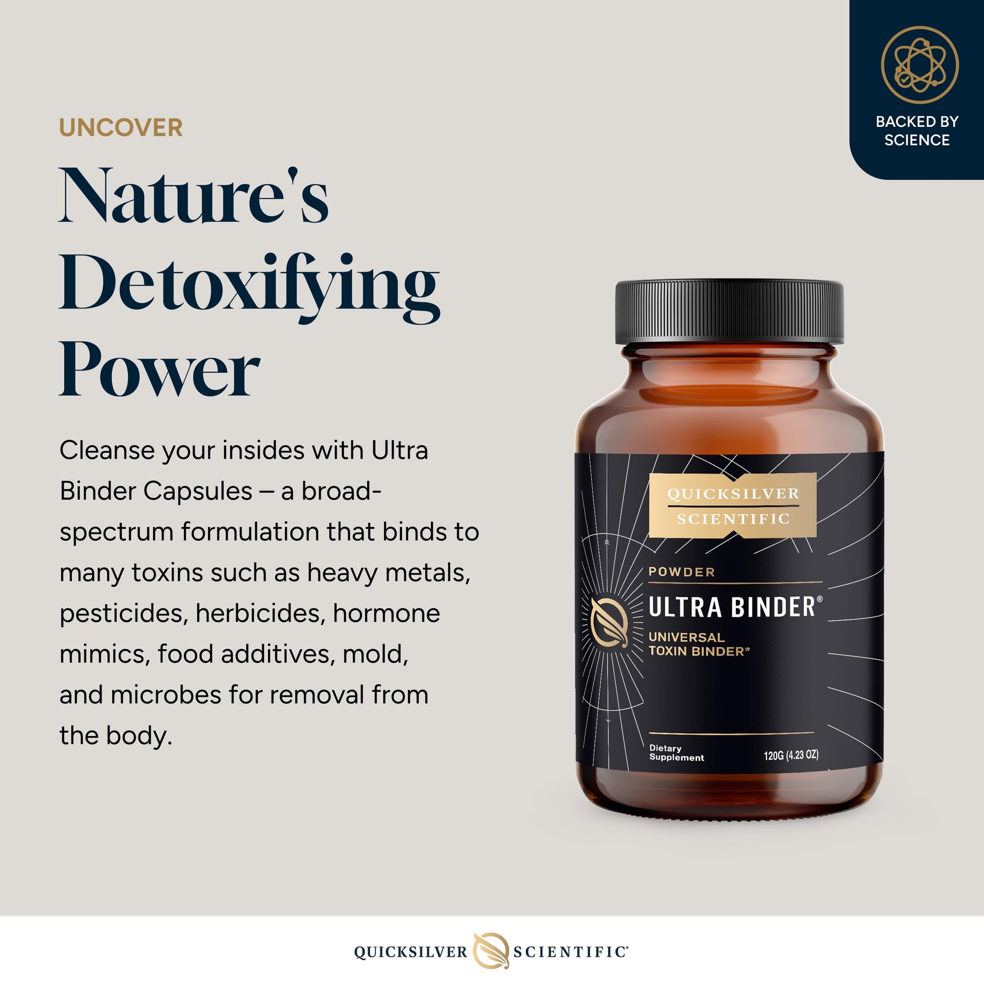 Quicksilver Scientific Ultra Binder Powder - Multi Binder with Bentonite Clay, Zeolite Detox & Charcoal - Supplement for Gut Support & The Body's Toxin Removal Process (120g) Quicksilver Scientific uk supplements
