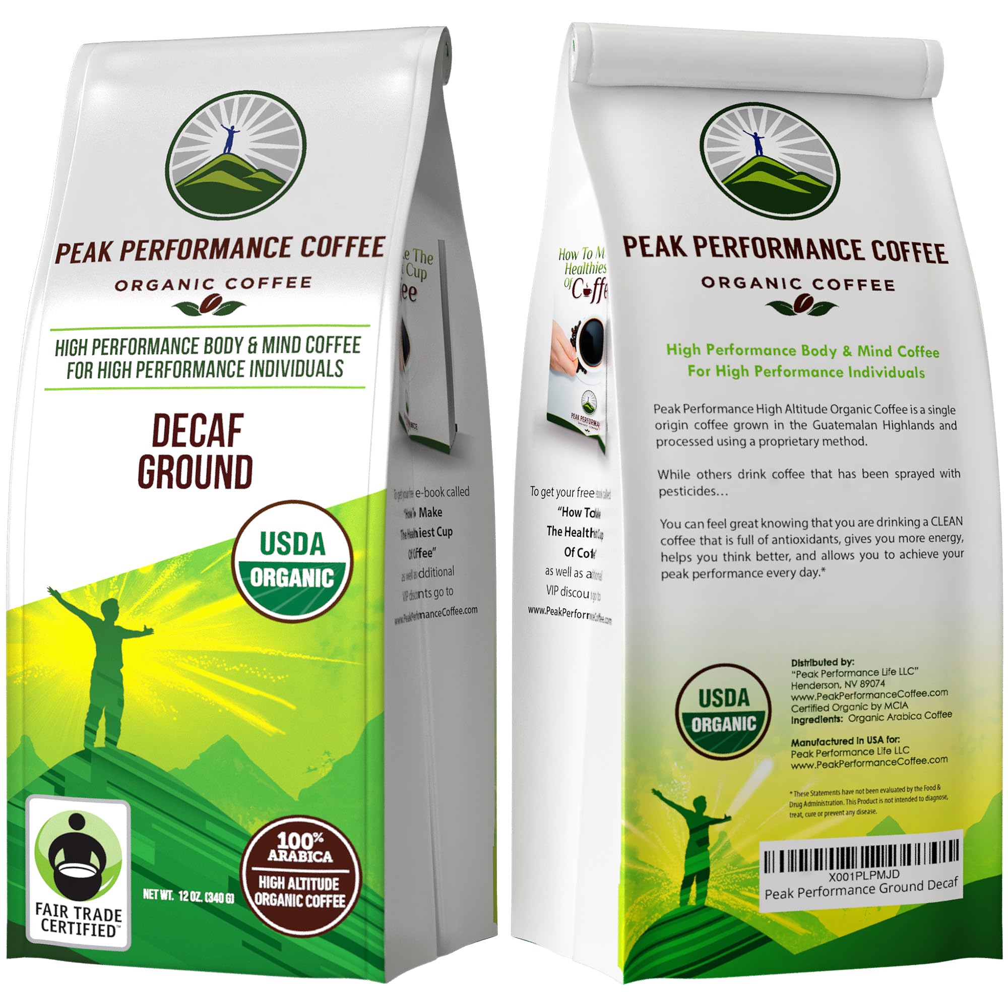 Peak Performance High Altitude Organic Decaf Coffee - Fair Trade, Low Acid, Non GMO, and Beans Full of Antioxidants - Medium Roast Smooth Tasting USDA Certified Organic Decaffeinated Ground 12 oz Peak Performance uk supplements