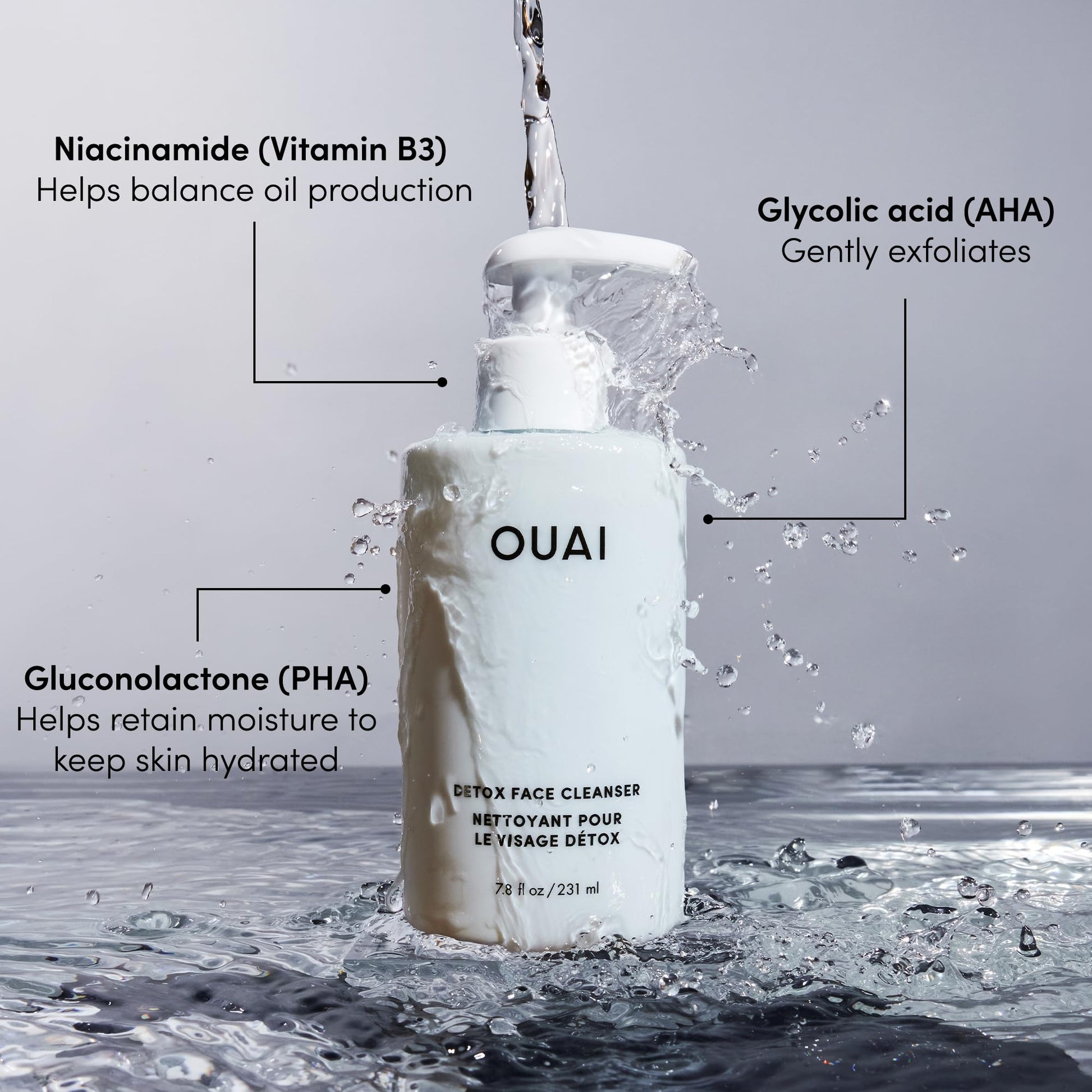 OUAI Detox Facial Cleanser - Deep Cleansing Face Wash with Glycolic Acid, Niacinamide & PHA - Removes Sweat, Dirt & Oil Without Drying - Gentle Face Cleanser for Post-Workout (7.8 Fl Oz) OUAI uk supplements