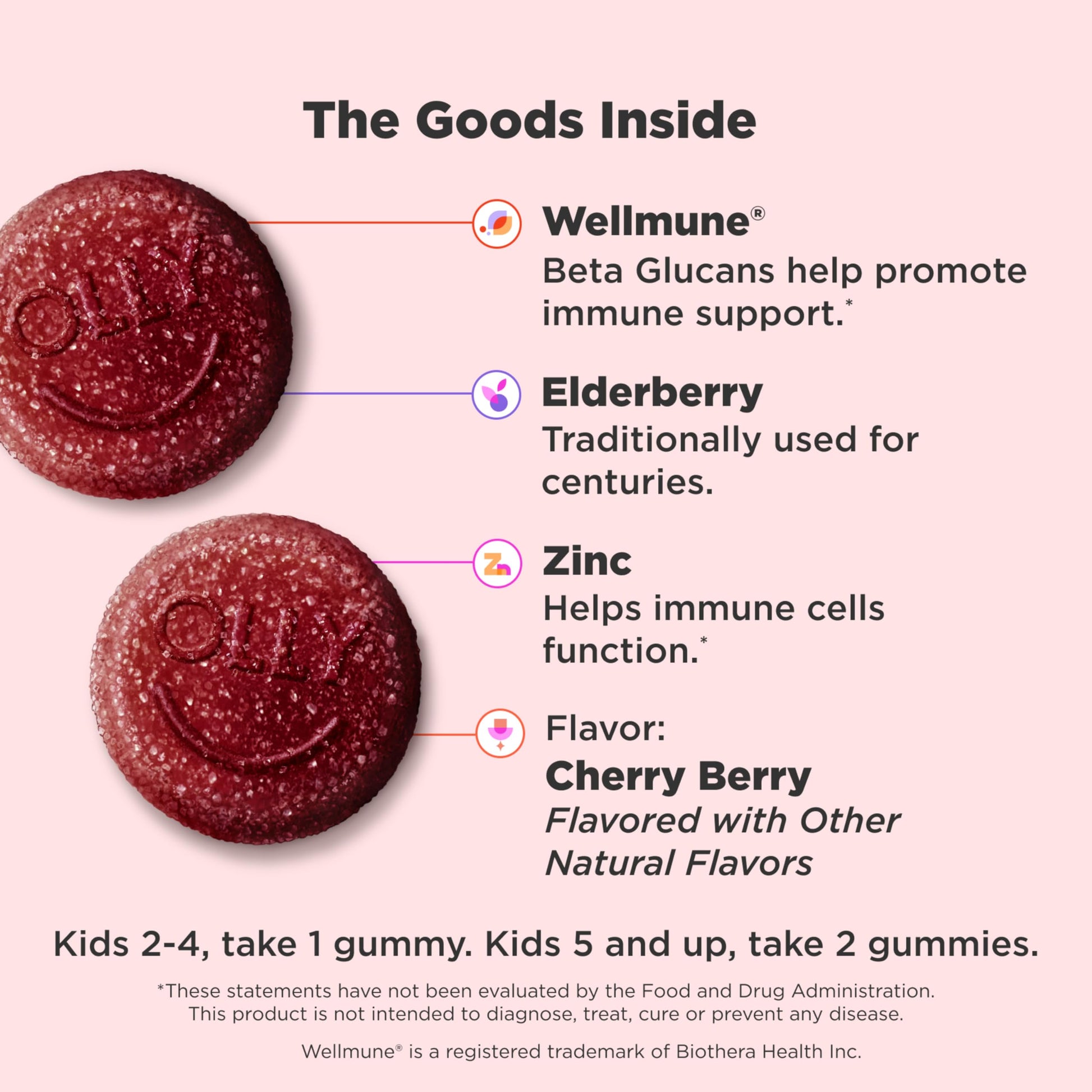 OLLY Kids Immunity Gummy, Immune Support, Wellmune, Elderberry, Vitamin C, Zinc, Chewable Supplement, Cherry - 50 Count OLLY uk supplements