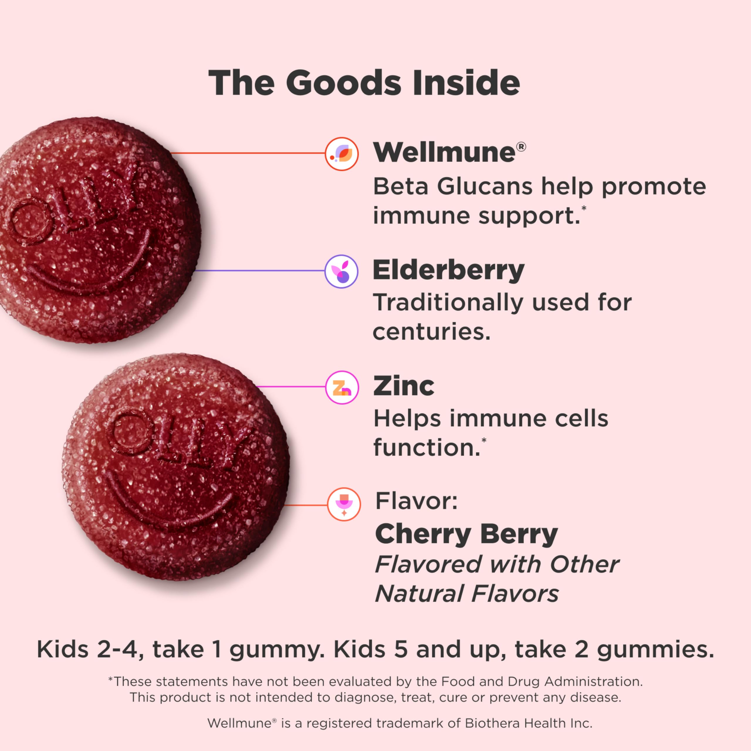 OLLY Kids Immunity Gummy, Immune Support, Wellmune, Elderberry, Vitamin C, Zinc, Chewable Supplement, Cherry - 50 Count OLLY uk supplements