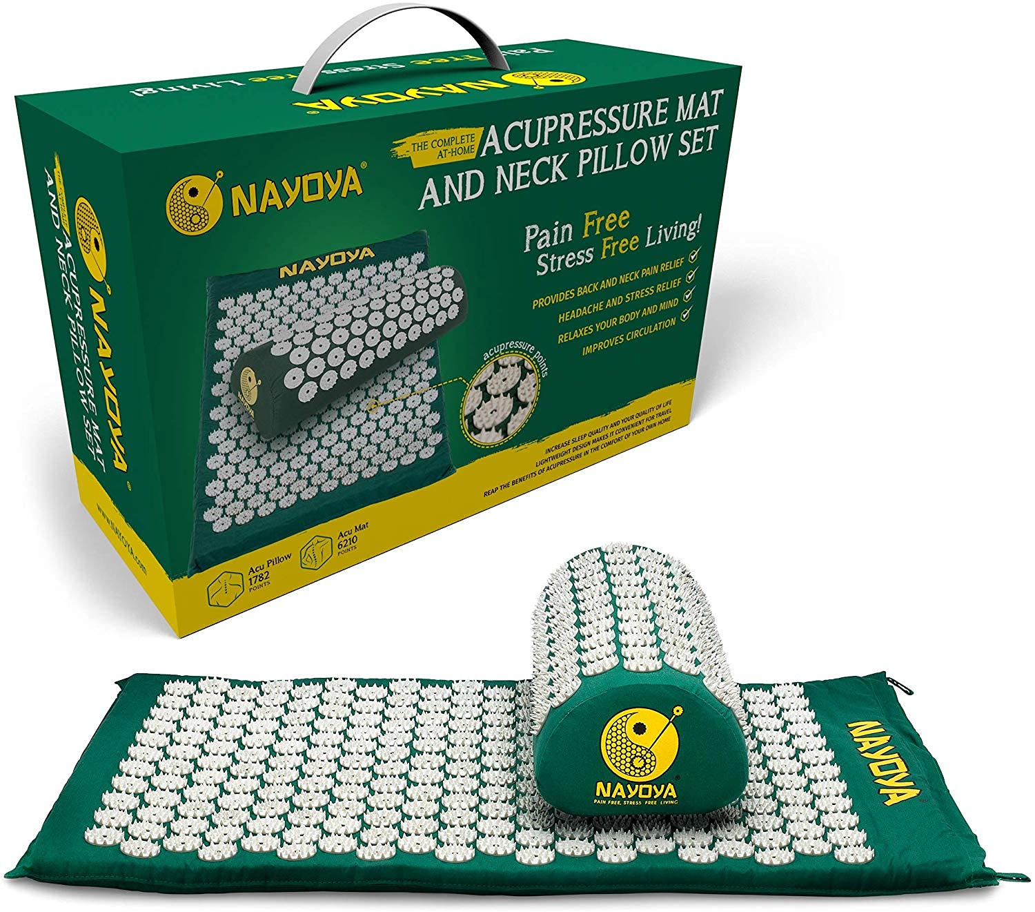 NAYOYA Neck and Back Pain Relief - Acupressure Mat and Neck Pillow Set - Relieves Stress and Sciatic Pain NAYOYA uk supplements