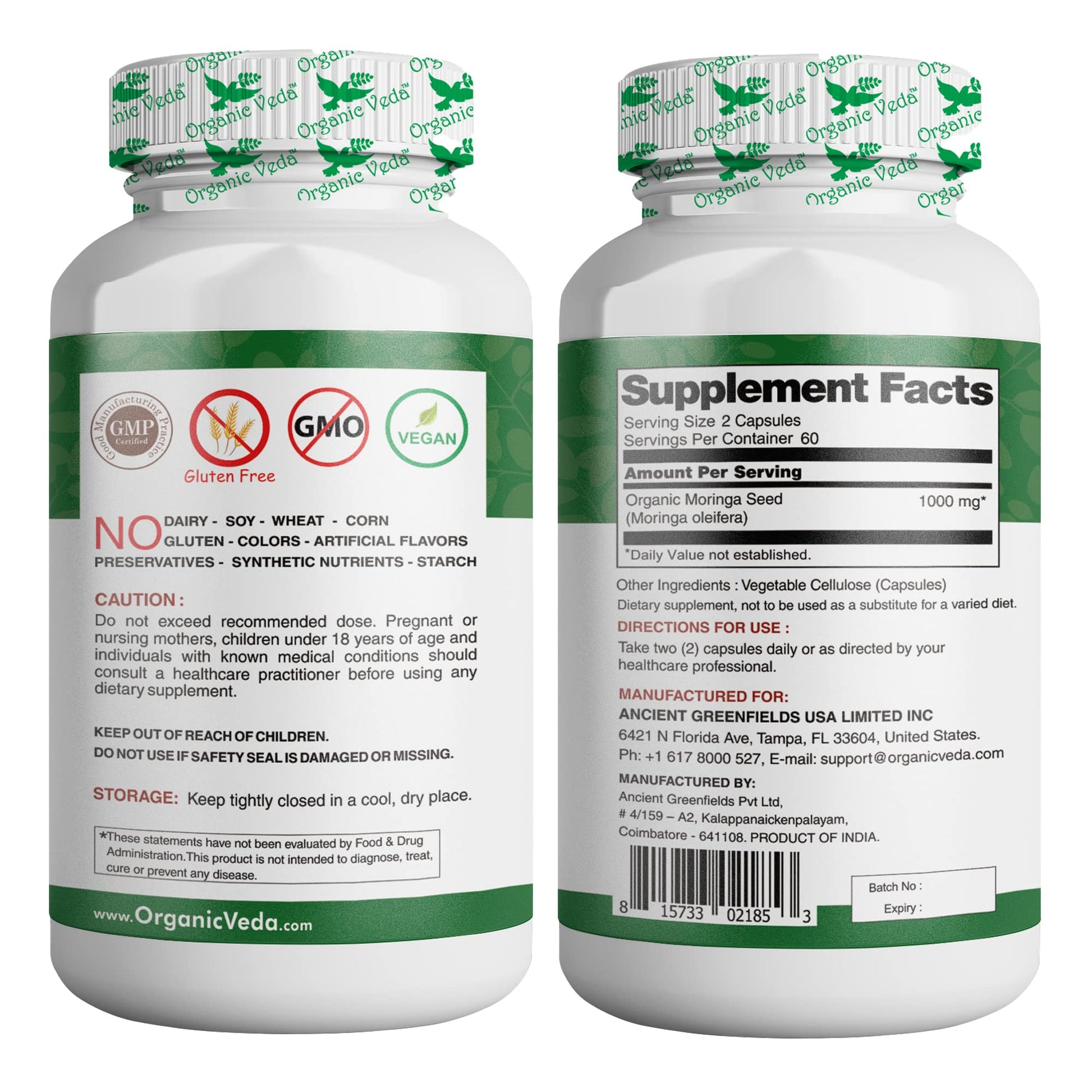 Organic Veda Moringa Seed Capsules - Pure Organic Moringa Capsules Seed Powder Organic Veda uk supplements