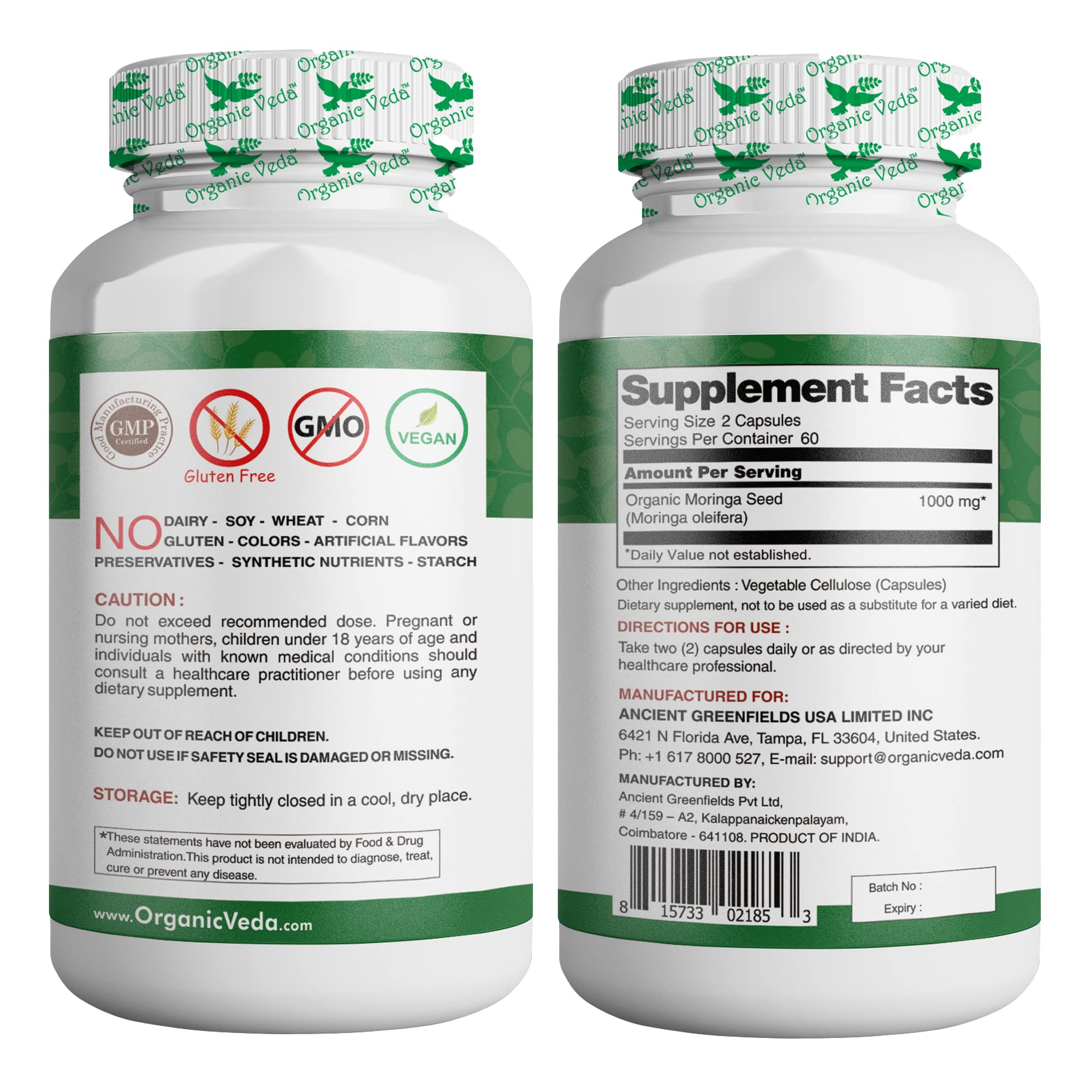 Organic Veda Moringa Seed Capsules - Pure Organic Moringa Capsules Seed Powder Organic Veda uk supplements