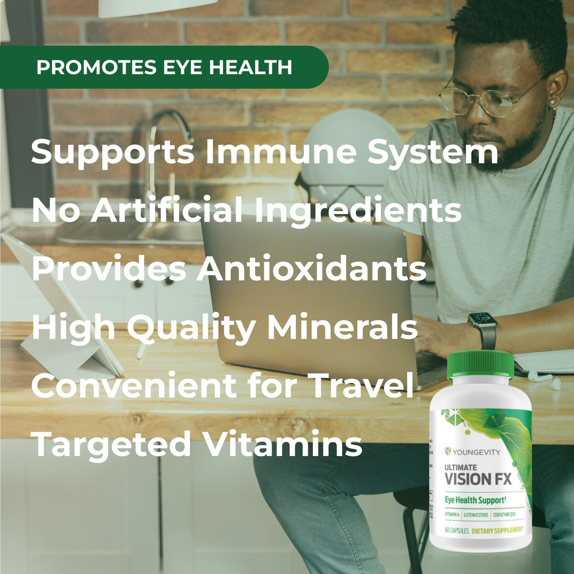 Youngevity Ultimate Vision FX™ - Eye Vitamin & Mineral Supplement Blend - Lutein, CoQ10, Vitamins A, C, E, Zinc, Chromium, Selenium for Eye Health (60 Capsules) Youngevity uk supplements