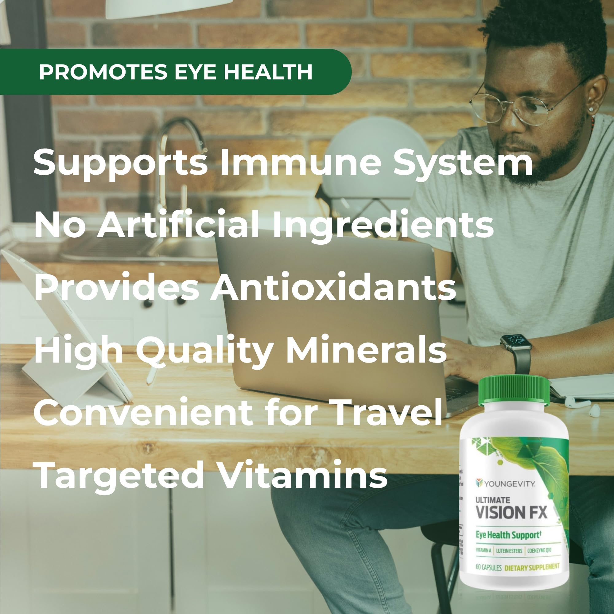 Youngevity Ultimate Vision FX™ - Eye Vitamin & Mineral Supplement Blend - Lutein, CoQ10, Vitamins A, C, E, Zinc, Chromium, Selenium for Eye Health (60 Capsules) Youngevity uk supplements