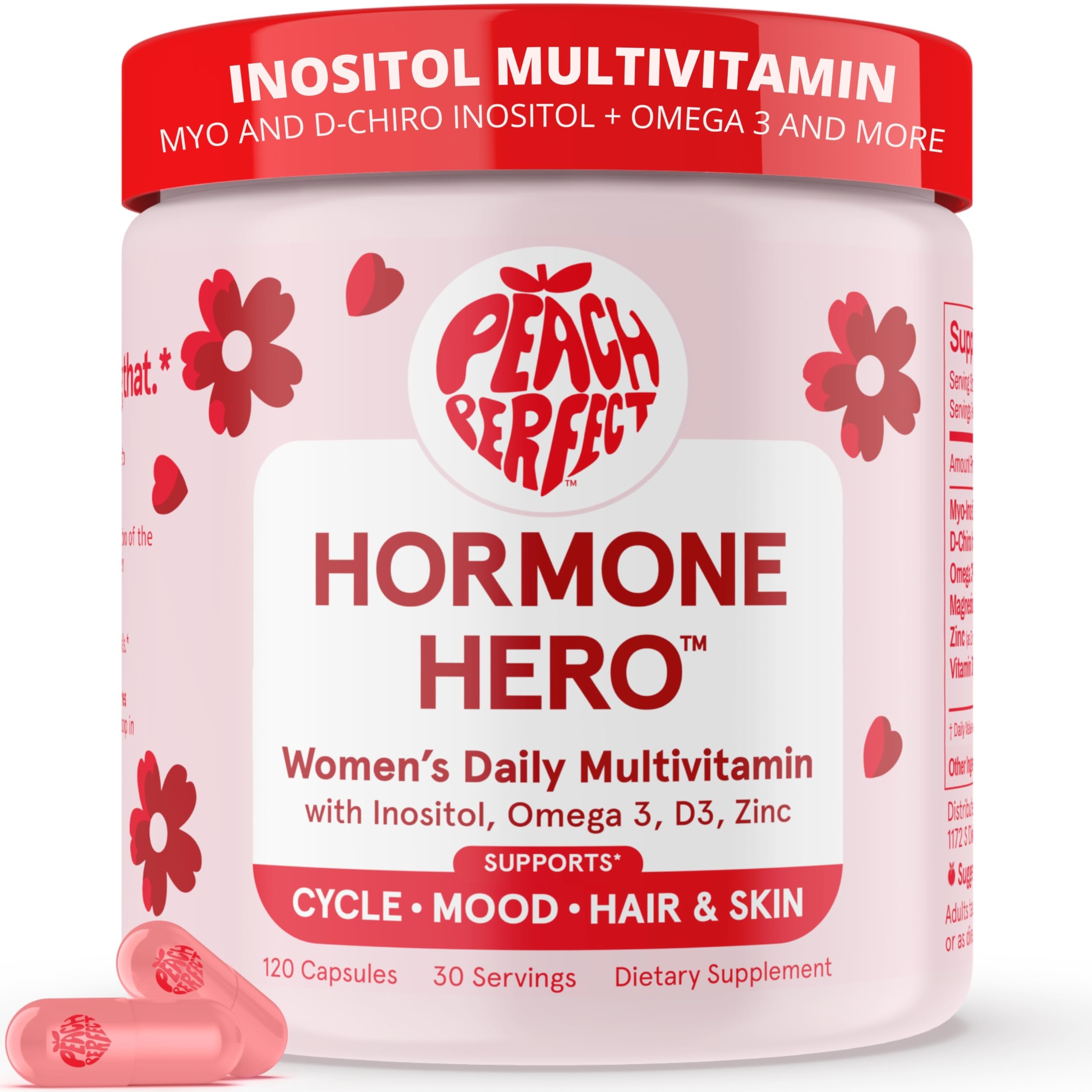 Peach Perfect Inositol Multivitamin – Myo-Inositol & D-Chiro 40:1 Blend, Omega-3, Vitamin D3, Magnesium, Zinc – Supports Women’s Health, Mood, Energy, Supplement – 30 SVG Peach Perfect uk supplements