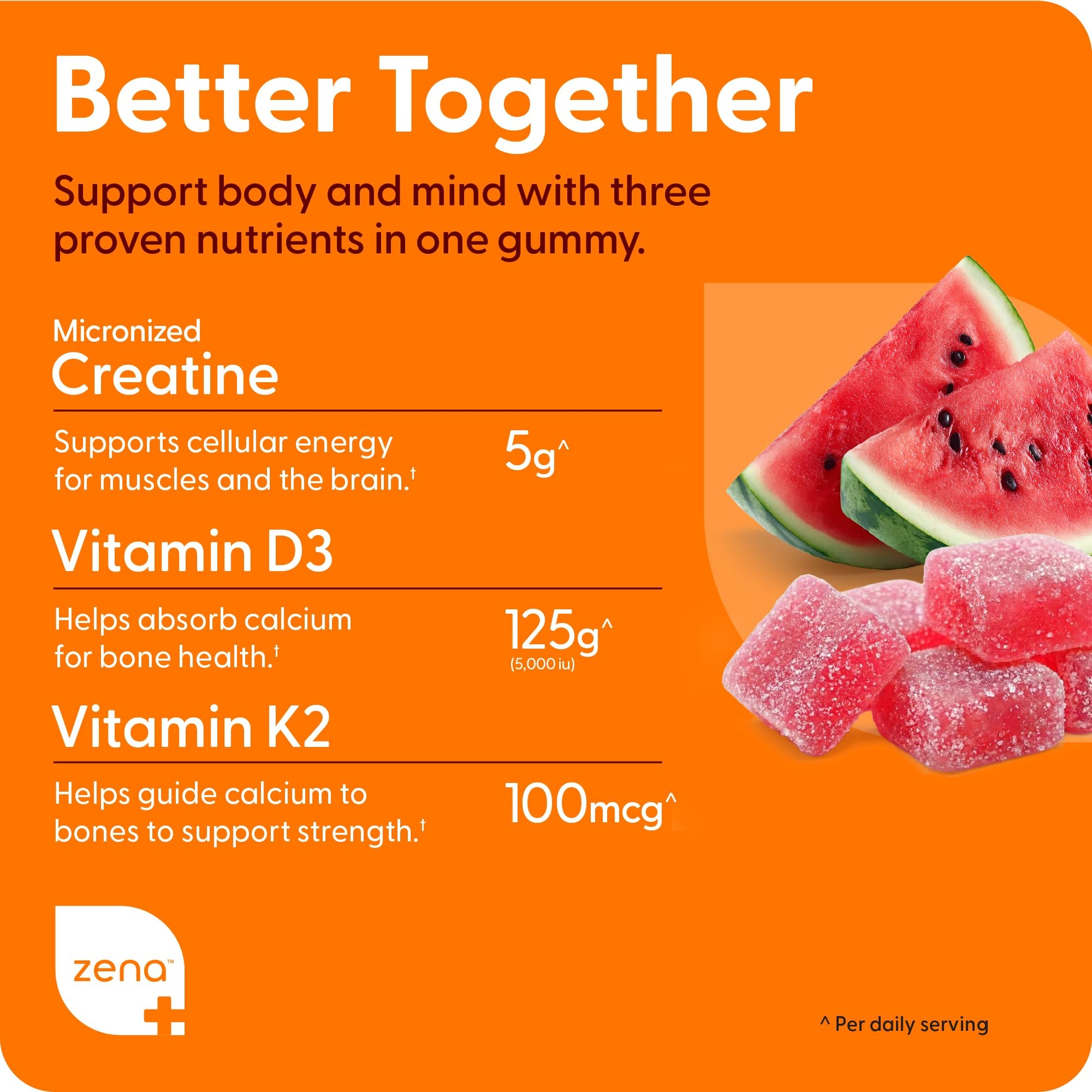 Zena Nutrition Creatine Gummies with D3 & K2, Creatine Monohydrate for Men and Women, Supports Bone, Muscle, & Cognitive Health, Gummy Workout Supplement, Watermelon Flavor, 150ct, 30 Daily Servings Zena Nutrition uk supplements