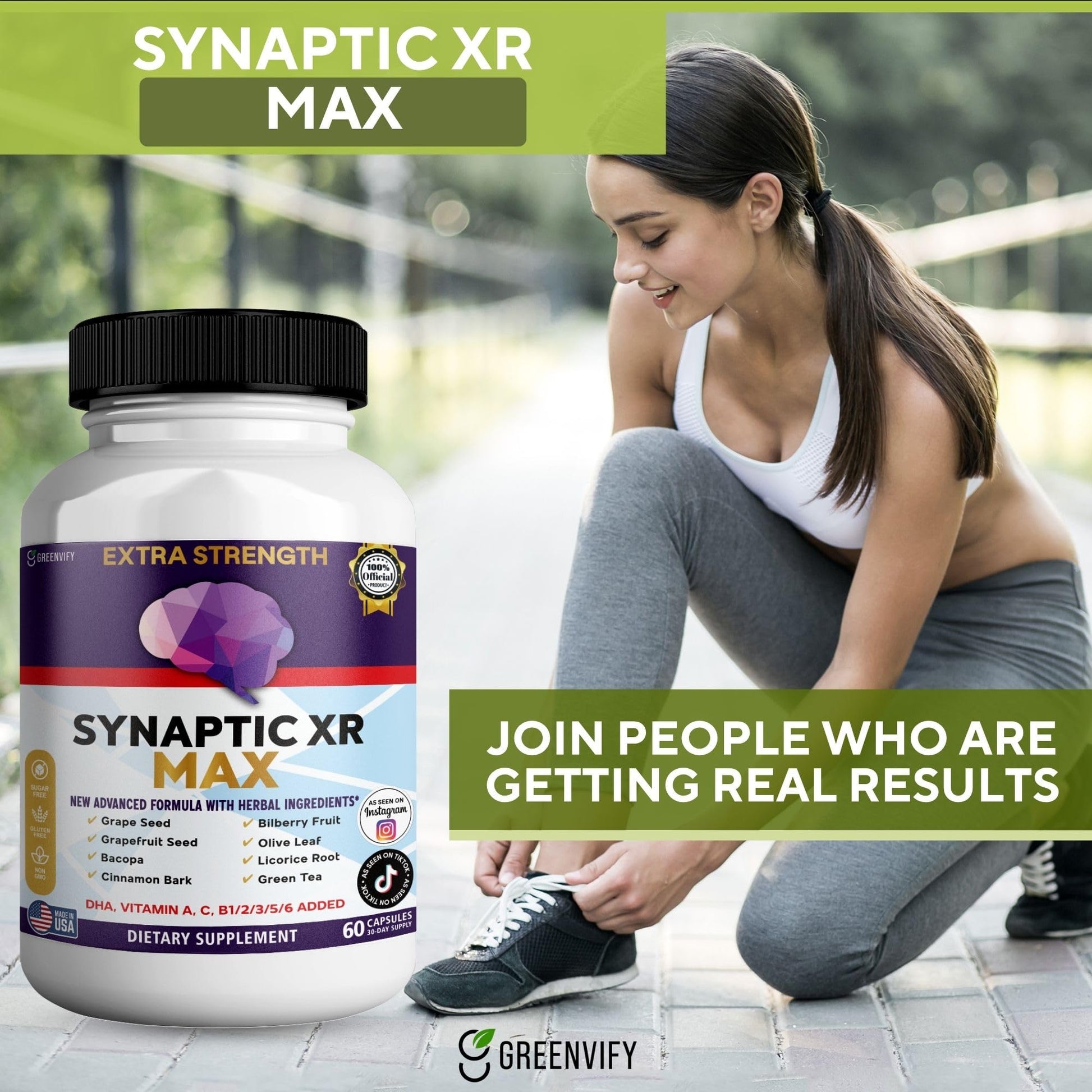GREENVIFY Synaptic XR Max Extra Strength Brain Support Supplement with Herbal Ingredients, 60 Capsules, DHA Vitamins, Nootropic Formula (1) GREENVIFY uk supplements
