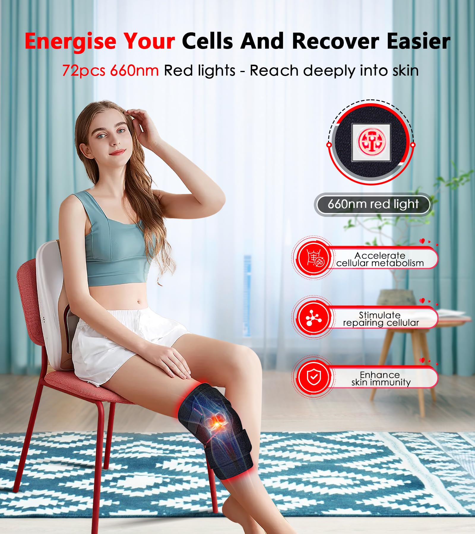 Red Light Therapy for Knee, Infrared Red Light Therapy Device Wrap Belt with 660nm Red Light RUISQM uk supplements