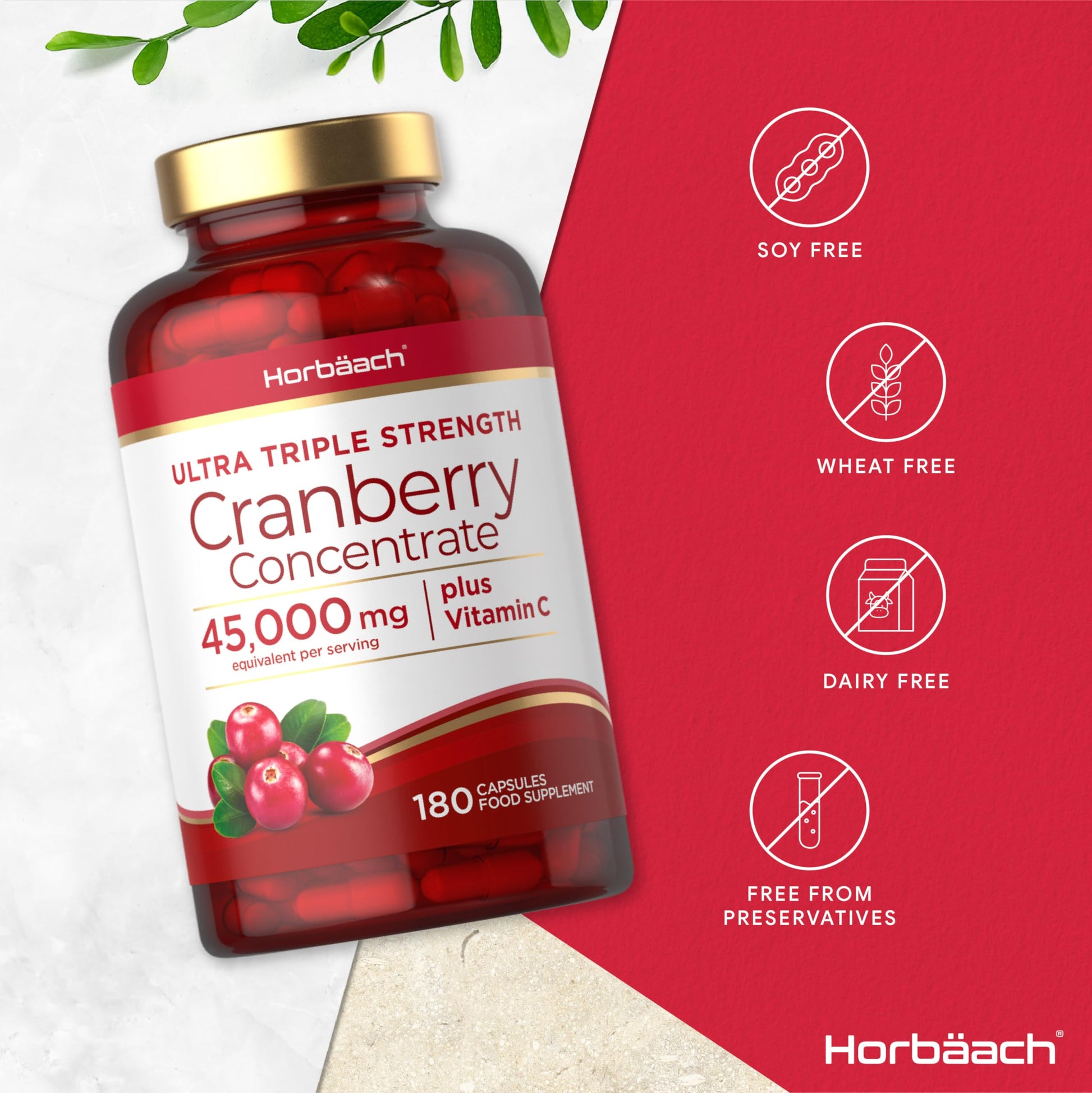 Cranberry Capsules 45,000 mg | High Strength Cranberry Extract with Vitamin C Horbäach uk supplements