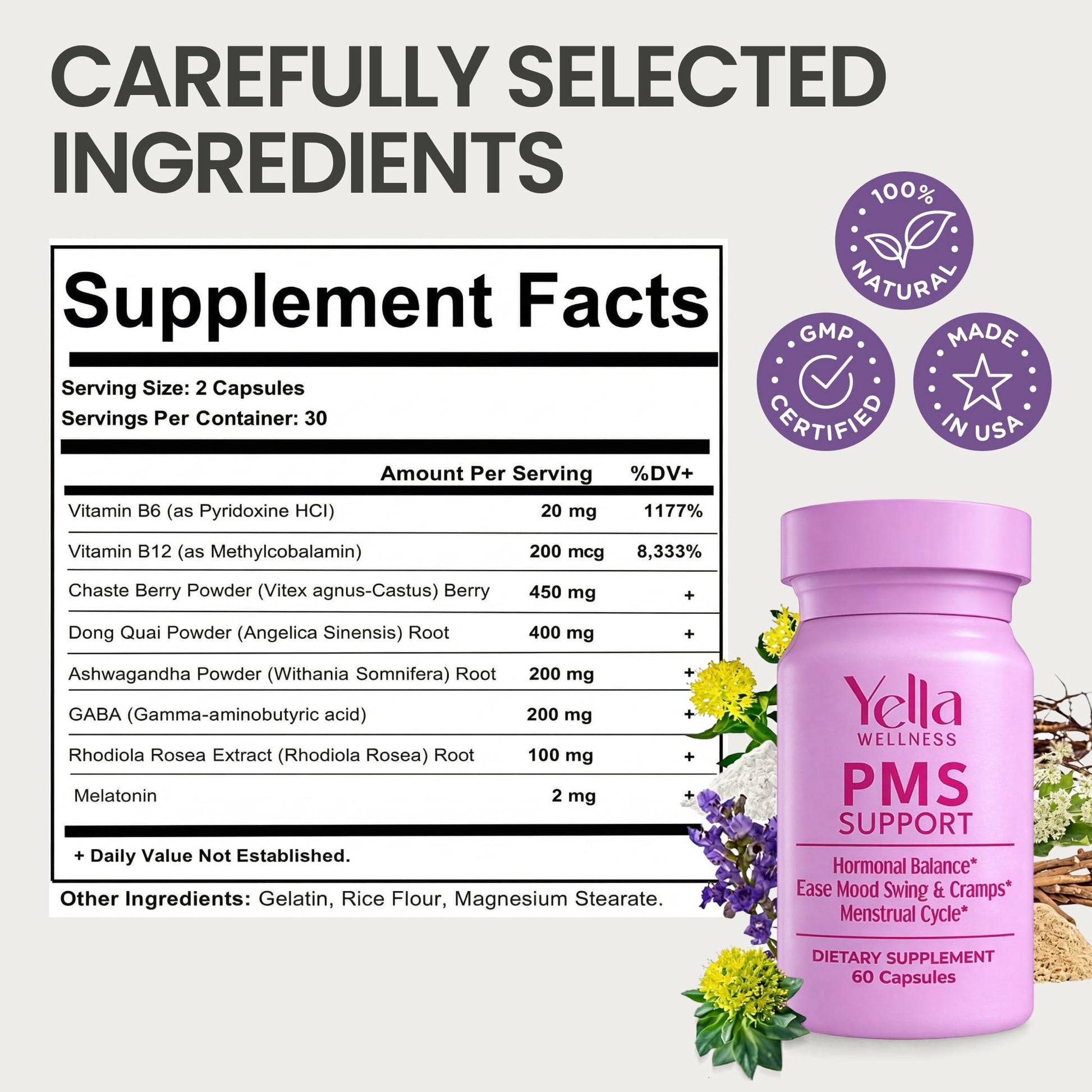 YELLA WELLNESS Hormone Balance for Women - PMS Support Supplement for Women w/Chaste Tree, Dong Quai and Ashwagandha- PMS and Menopause Relief for Bloating, Cramps and Mood Swings- (60ct) YELLA WELLNESS uk supplements