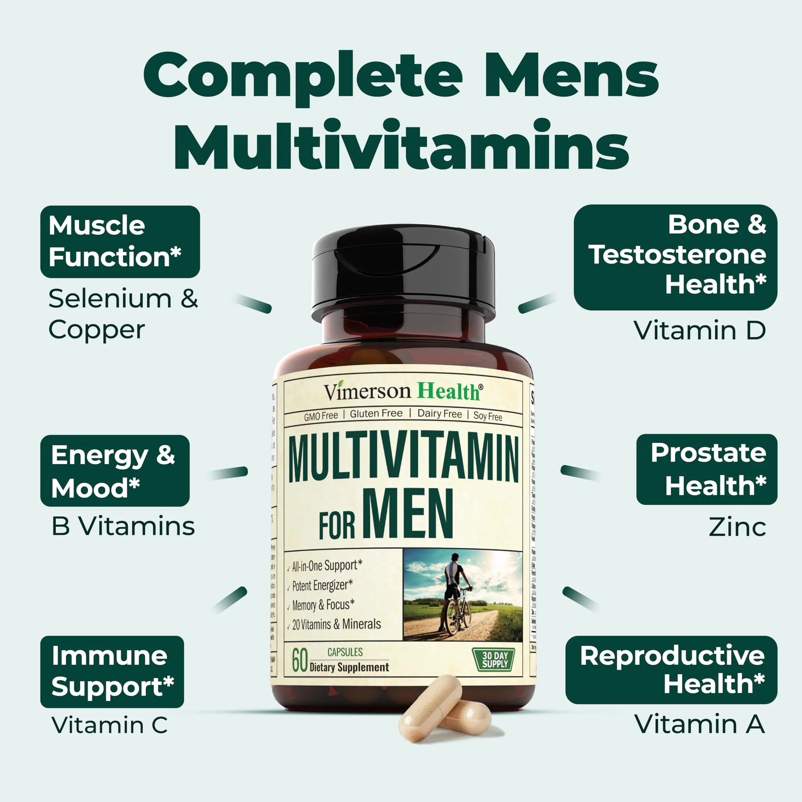 Vimerson Health Multivitamin for Men & Tongkat Ali for Men with Horny Goat Weed, Maca Root Powder, Tribulus Terrestris, Saw Palmetto Extract Vimerson Health uk supplements