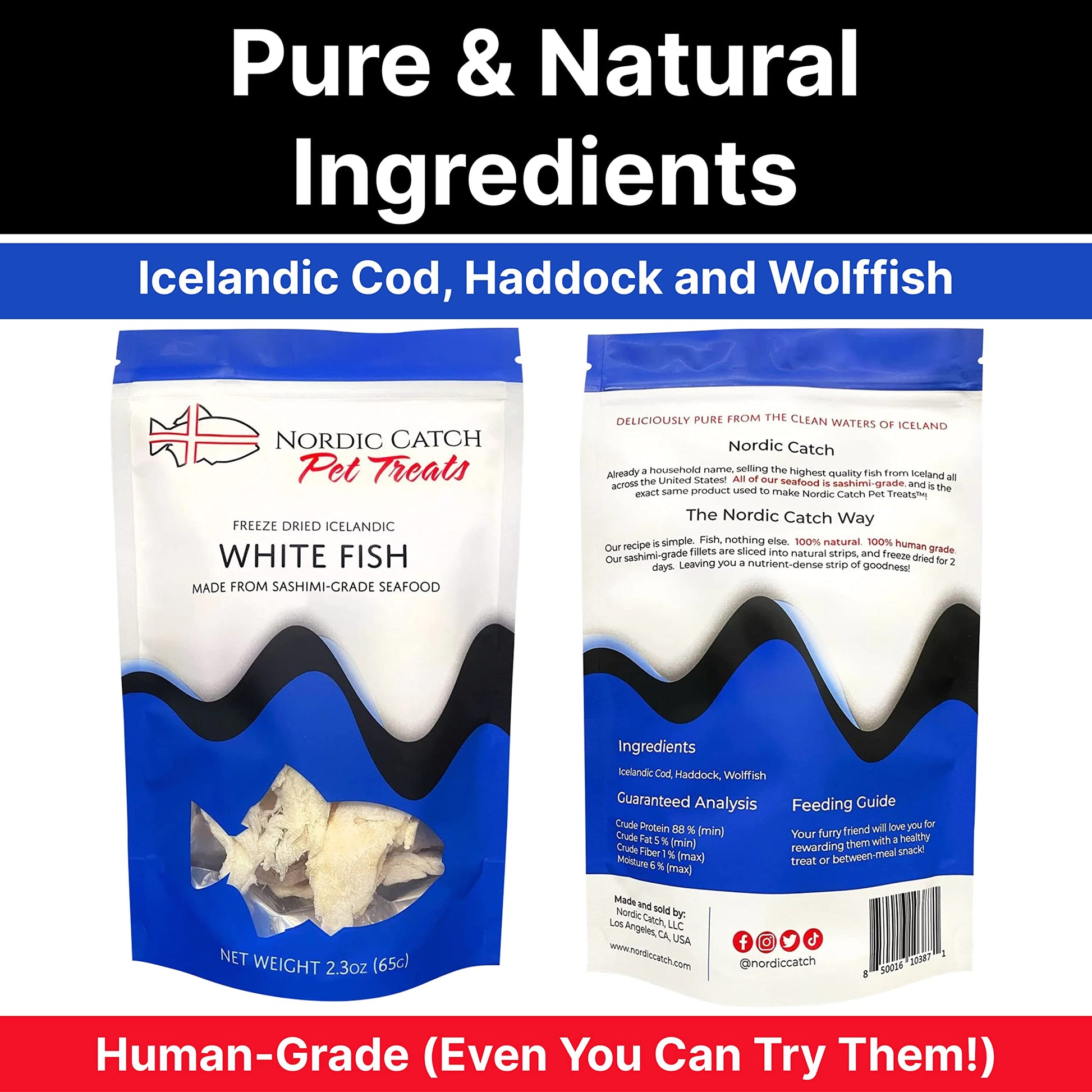 Nordic Catch Freeze Dried Fish Pet Treats from Iceland - Pure, All Natural Seafood Snacks for Dogs, Cats and Other Pets - Human Safe Ingredients, Made from Sashimi Grade Seafood - White Fish Nordic Catch uk supplements