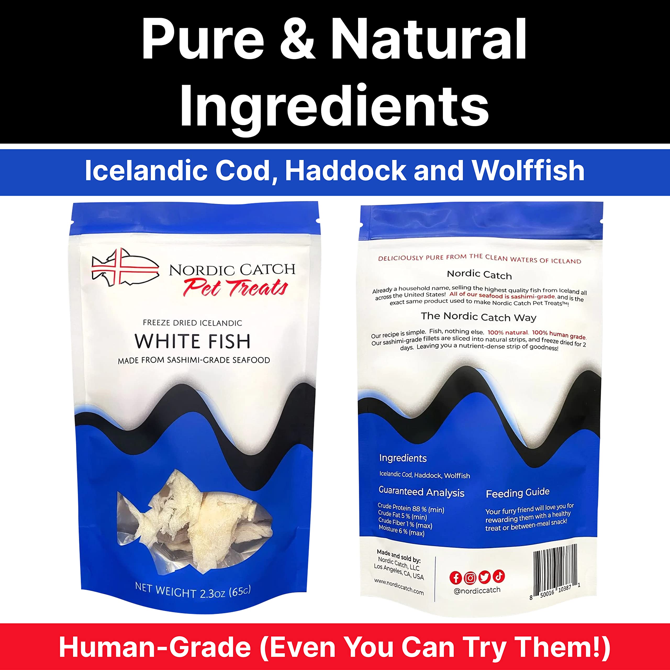 Nordic Catch Freeze Dried Fish Pet Treats from Iceland - Pure, All Natural Seafood Snacks for Dogs, Cats and Other Pets - Human Safe Ingredients, Made from Sashimi Grade Seafood - White Fish Nordic Catch uk supplements