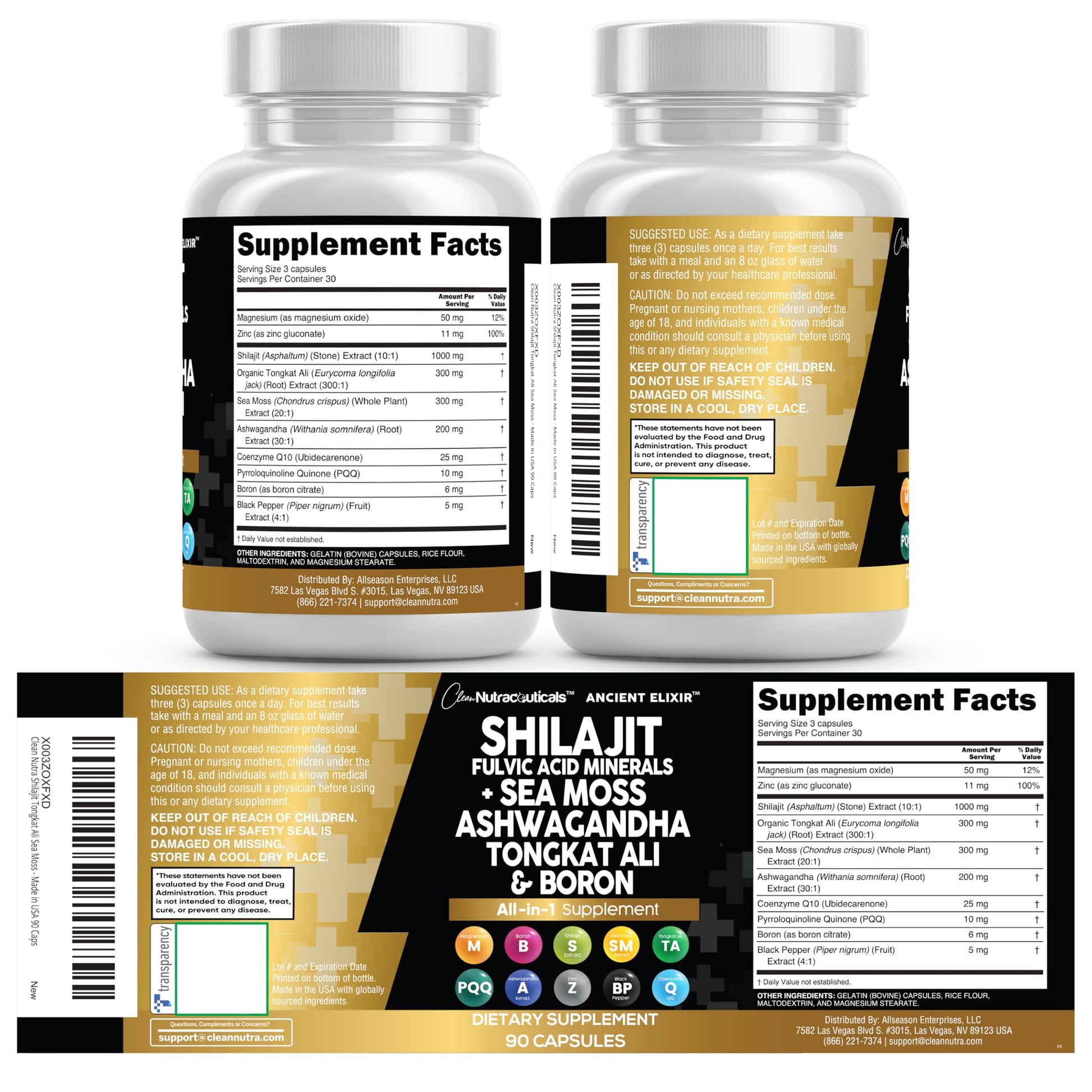Clean Nutraceuticals Shilajit Supplement for Men with Sea Moss, Tongkat Ali, Ashwagandha, Boron, Zinc, CoQ10, PQQ - Fulvic Acid Capsules - Energy Support - 90 Count - Resin, Gummy & Powder Alternative Clean Nutraceuticals uk supplements