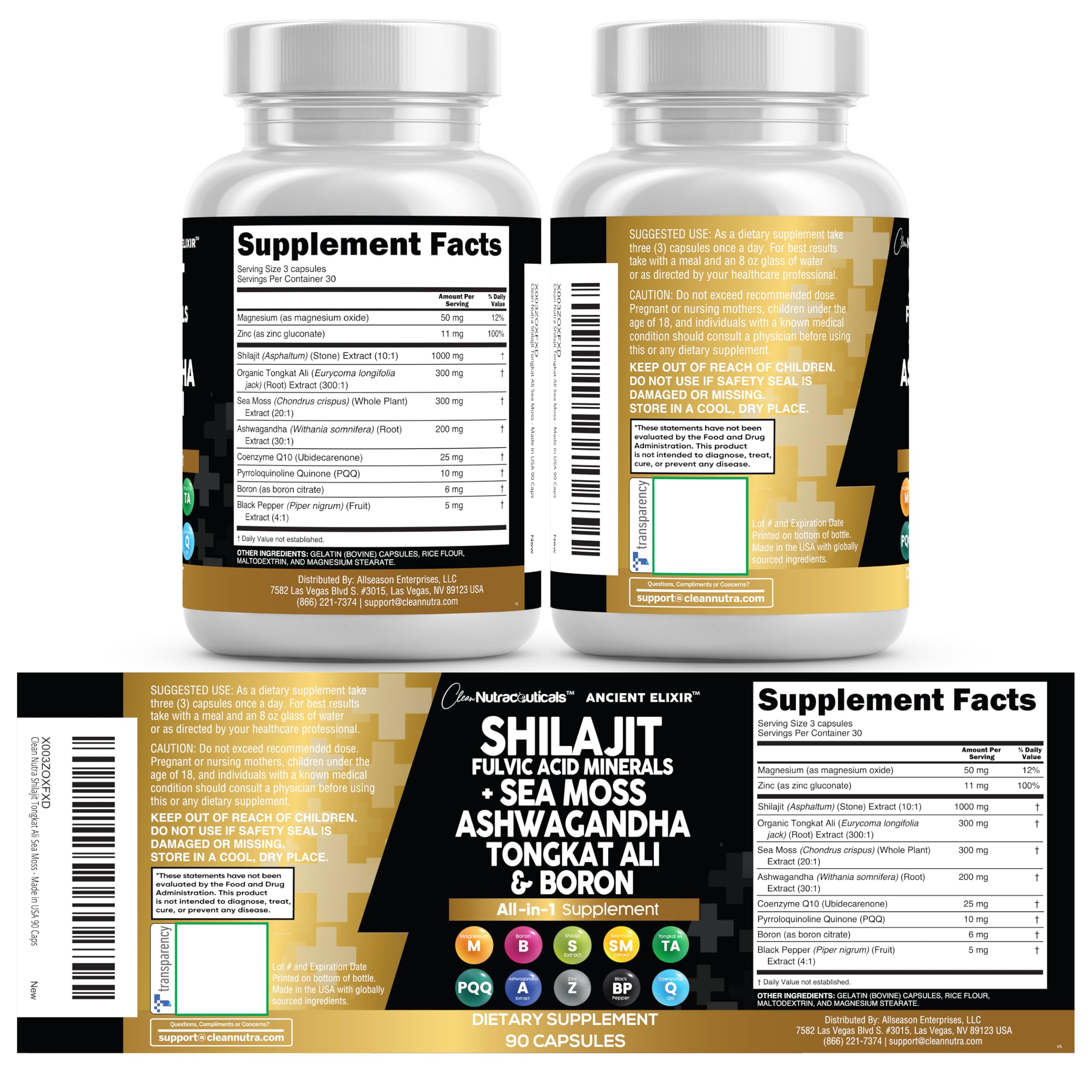 Clean Nutraceuticals Shilajit Supplement for Men with Sea Moss, Tongkat Ali, Ashwagandha, Boron, Zinc, CoQ10, PQQ - Fulvic Acid Capsules - Energy Support - 90 Count - Resin, Gummy & Powder Alternative Clean Nutraceuticals uk supplements