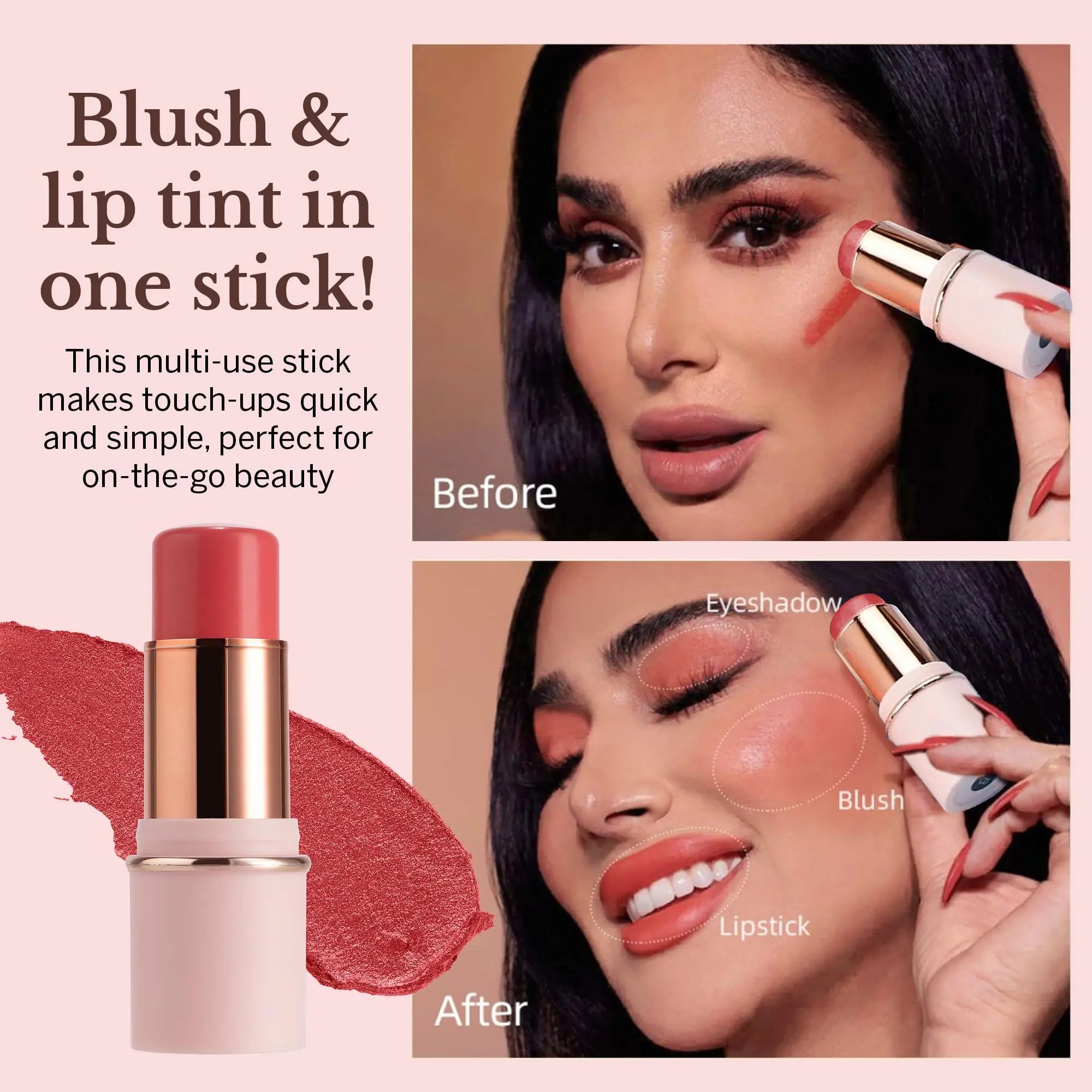 BeautiHome Blush Stick for Cheeks & Lips Multistick Cream Blush- Easy to Apply & Blend- Infused with Nourishing Ingredients for your Skin Compact Travel Size Makeup (Misty Rose, Small) BeautiHome uk supplements