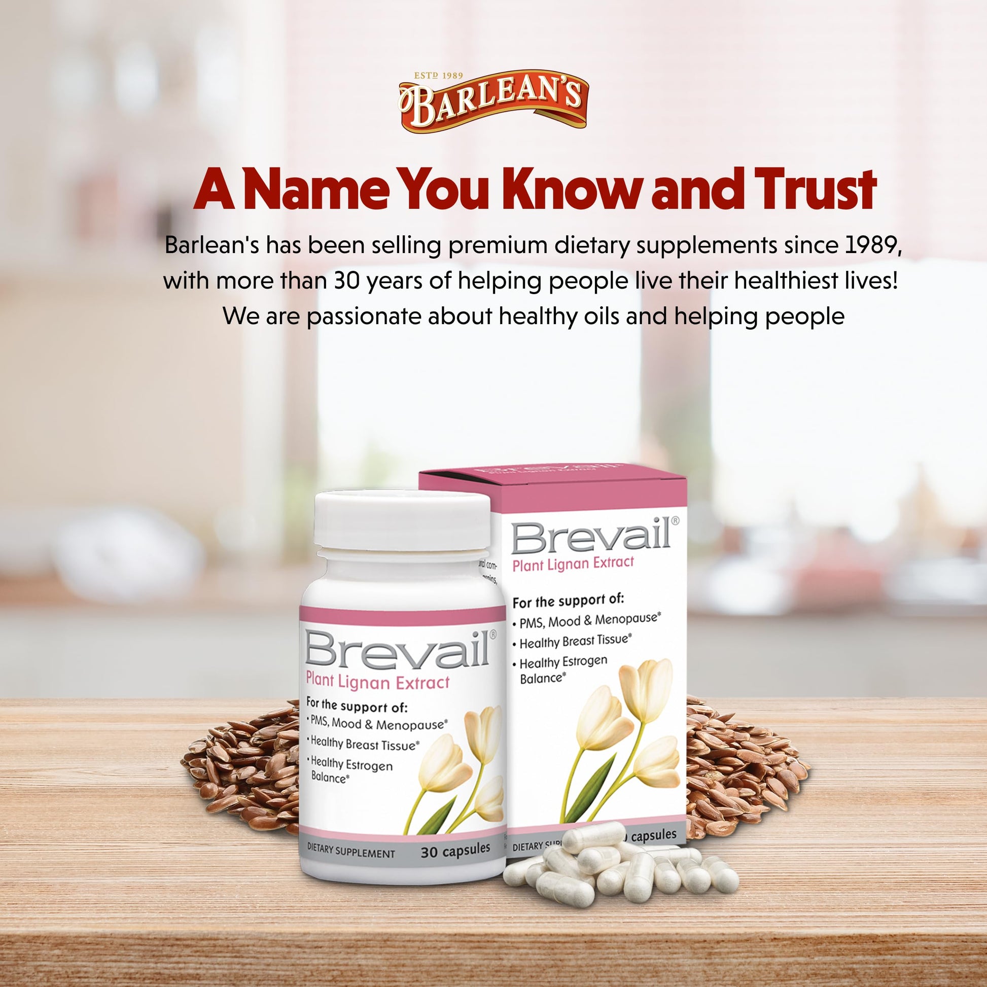 Brevail Plant Lignan Extract Capsules, Proactive Breast Health Supplement with 50 mg SDG Lignans from Flax Seed Hulls for Healthy Estrogen Balance and PMS Mood Support Pills, 30 Count Barlean's uk supplements
