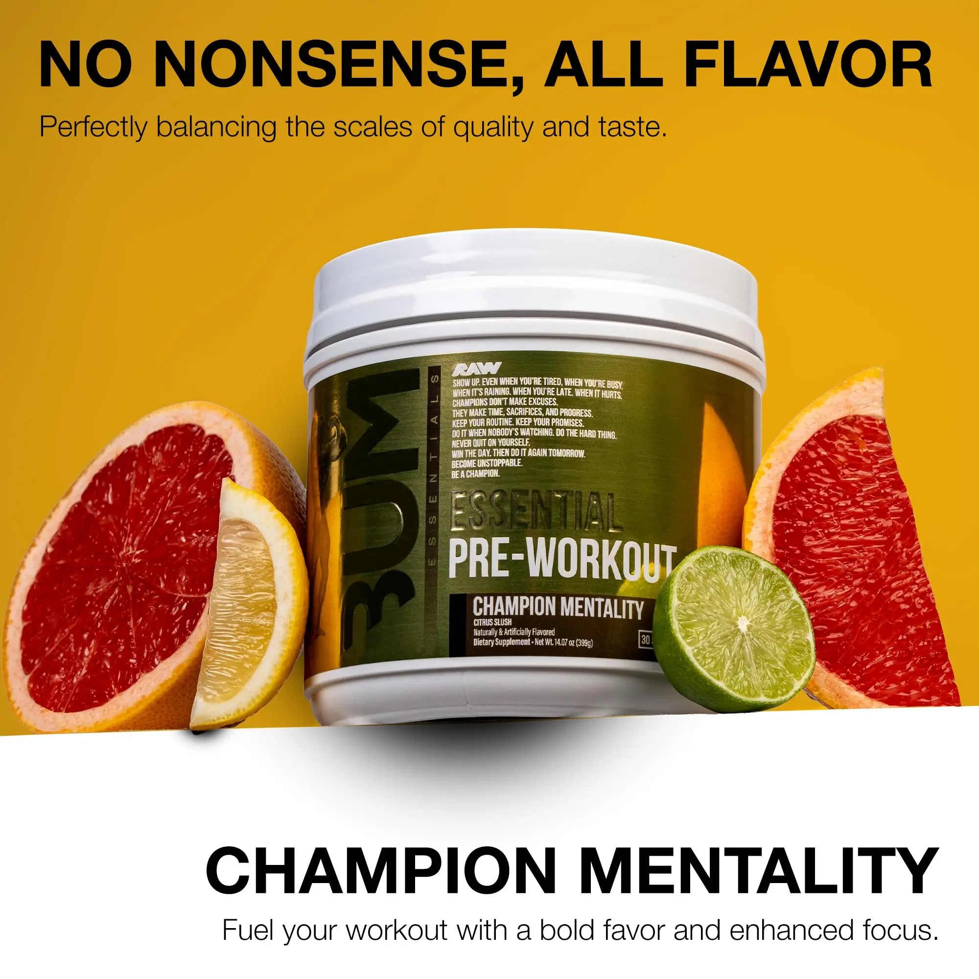 RAW Essential Pre-Workout Powder (Champion Mentality) - Chris Bumstead Sports Nutrition Supplement for Men & Women - Preworkout Energy Powder with Caffein RAW uk supplements