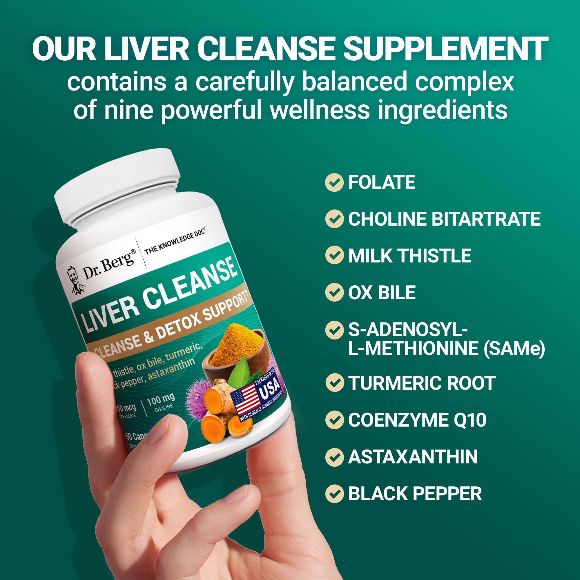 Dr. Berg Liver Cleanse Detox Capsules w/Unique Blend of Milk Thistle, Ox Bile & Folate - Liver Supplement Includes Turmeric, Black Pepper & Choline - 60 Capsules Dr. Berg Nutritionals uk supplements