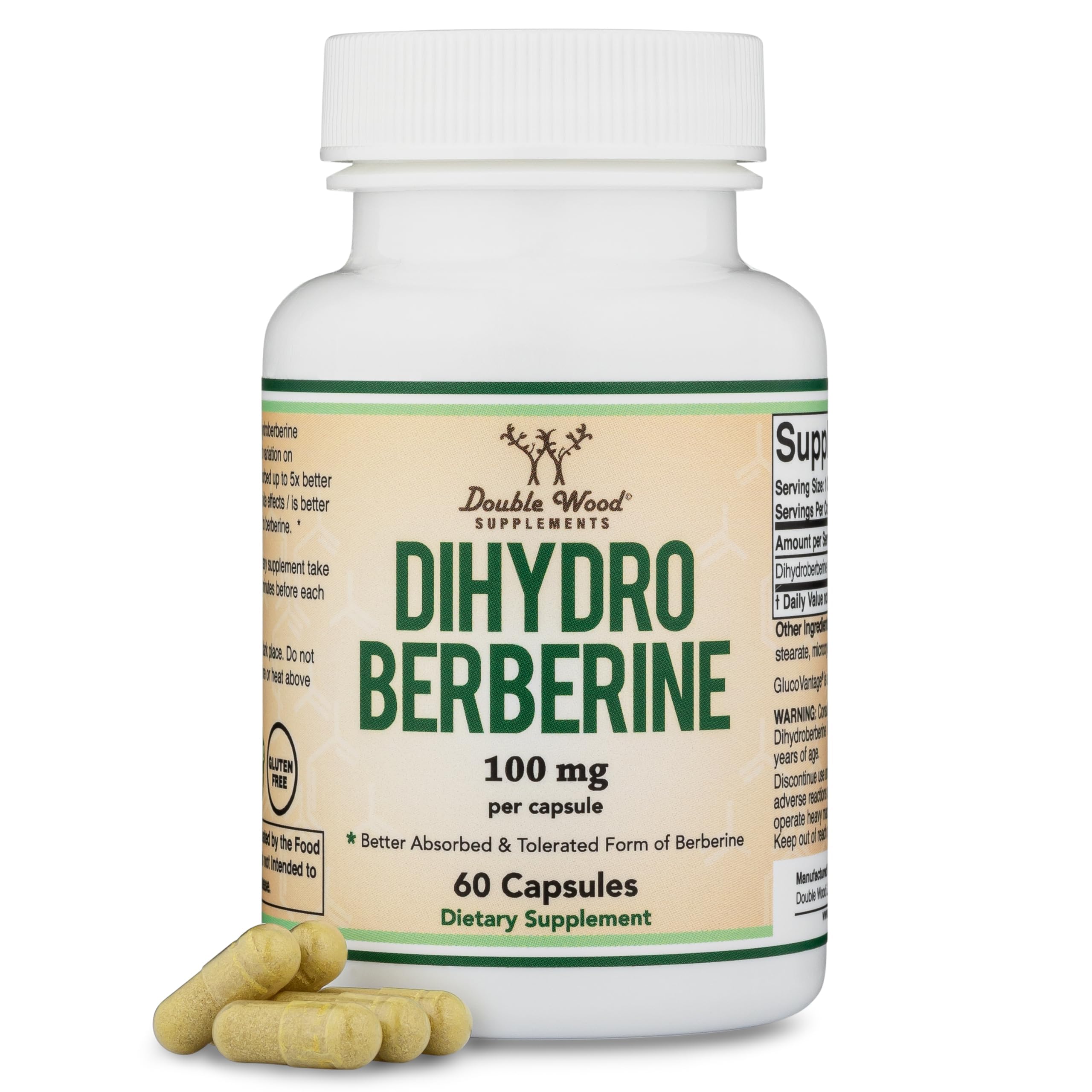 Dihydroberberine Supplement 100mg, 60 Capsules (Patented GlucoVantage Super Berberine, May be 5X More Effective Than Berberine with Less Side Effects) Third Party Tested, Vegan Safe by Double Wood Double Wood Supplements uk supplements