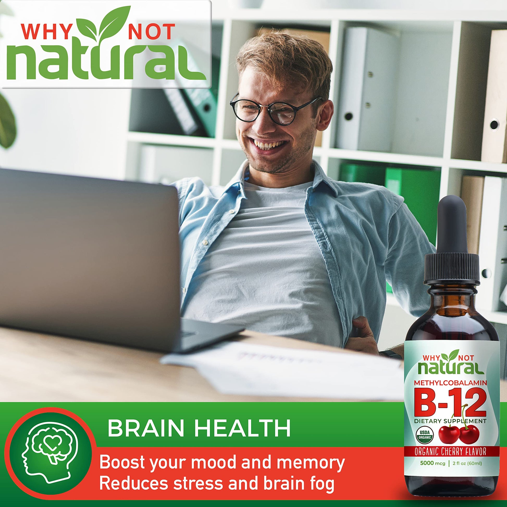 Why Not Natural Organic Vitamin B12 Liquid - Sublingual Extra Strength 60 x 5000 mcg Why Not Natural uk supplements