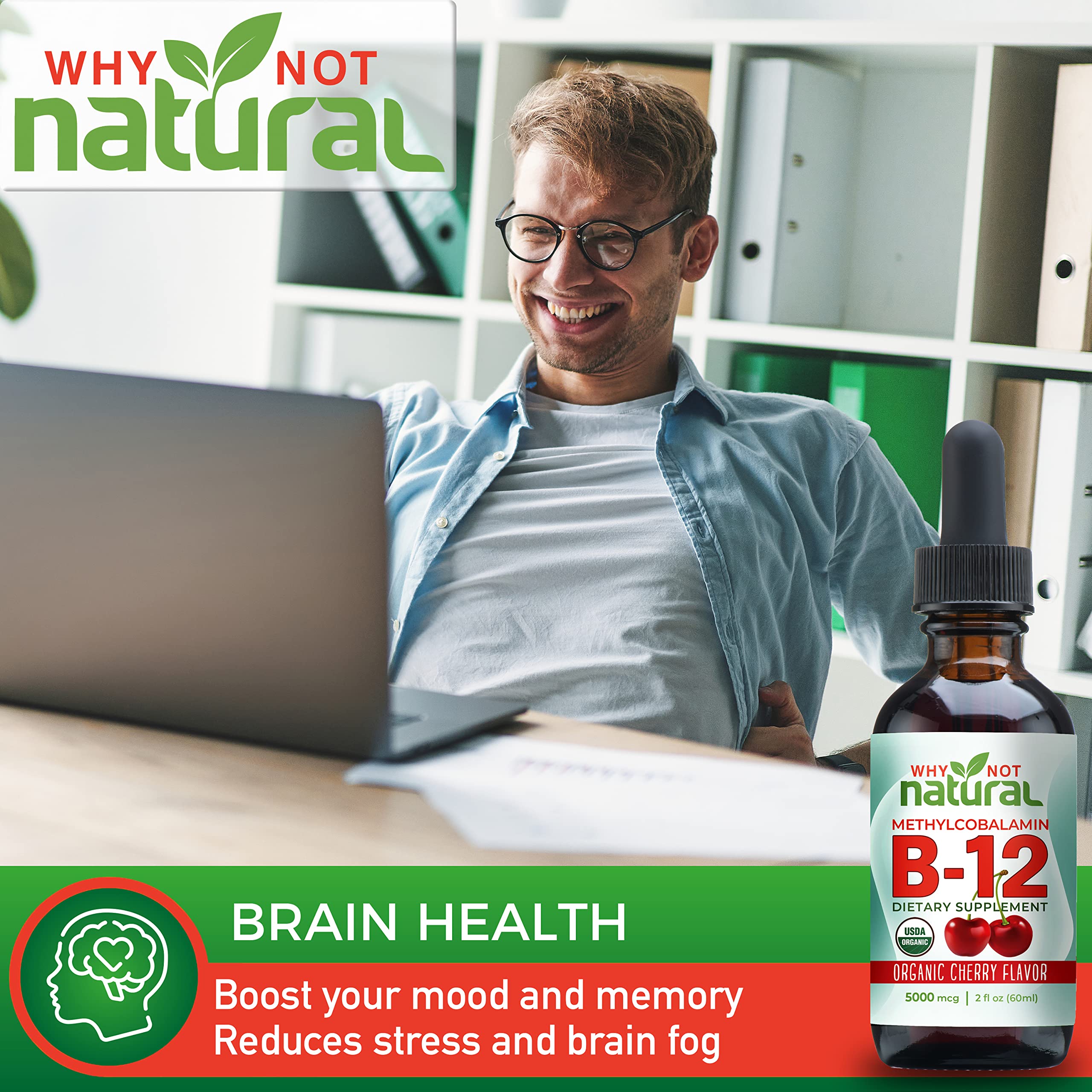 Why Not Natural Organic Vitamin B12 Liquid - Sublingual Extra Strength 60 x 5000 mcg Why Not Natural uk supplements