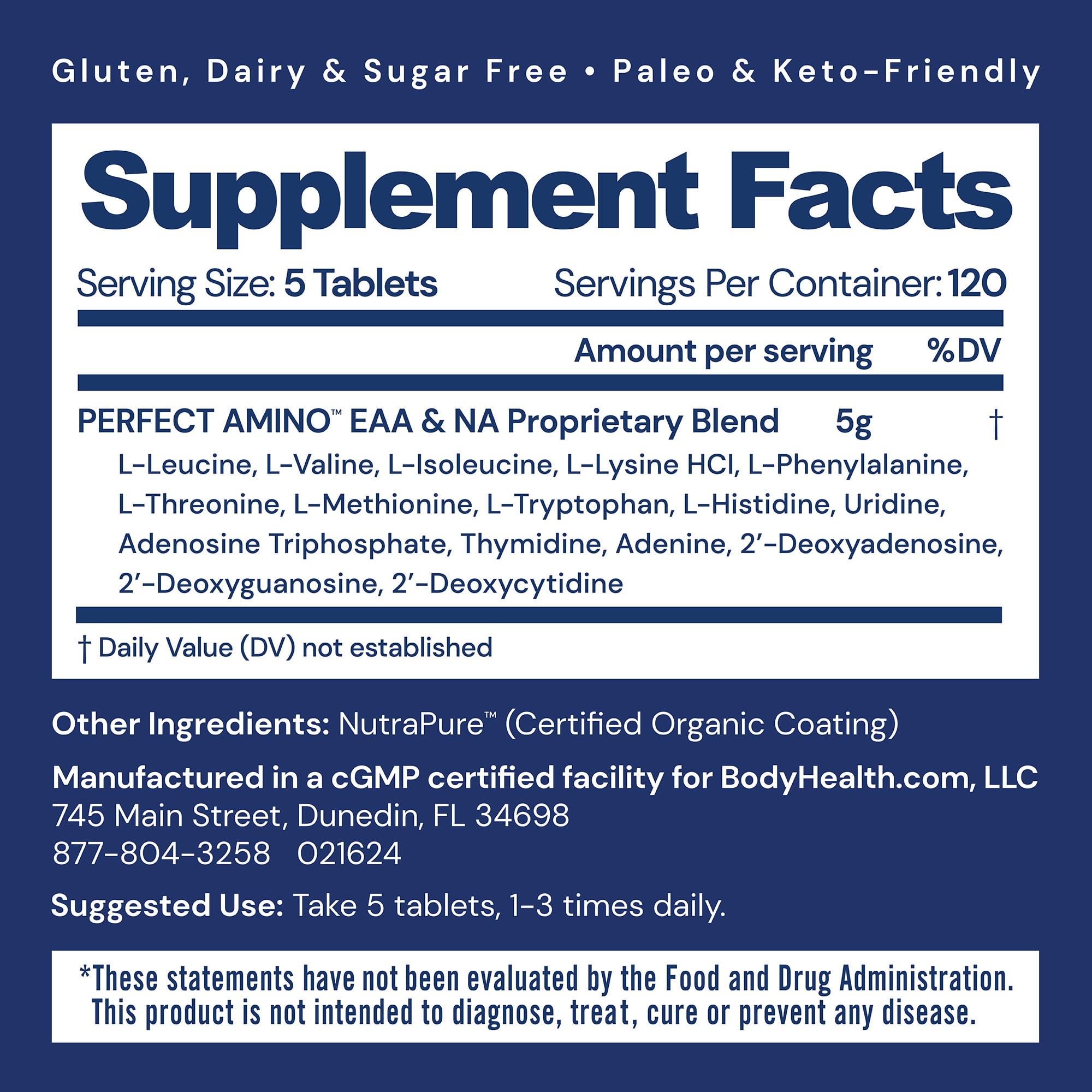 BodyHealth PerfectAmino (600 ct) Easy to Swallow Tablets, Essential Amino Acids Supplement with BCAAs, Vegan Protein for Pre/Post Workout & Muscle Recovery with Lysine, Tryptophan, Leucine, Methionine BodyHealth uk supplements