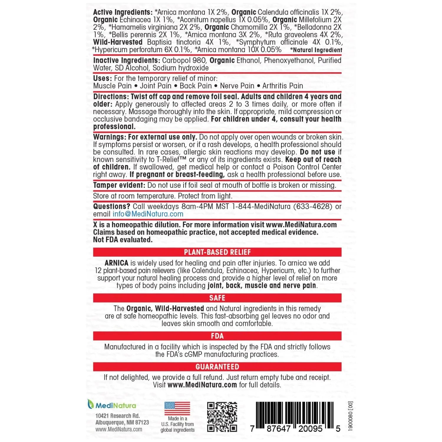 T-Relief Arnica +12 Gel - 8.75 oz. MediNatura uk supplements