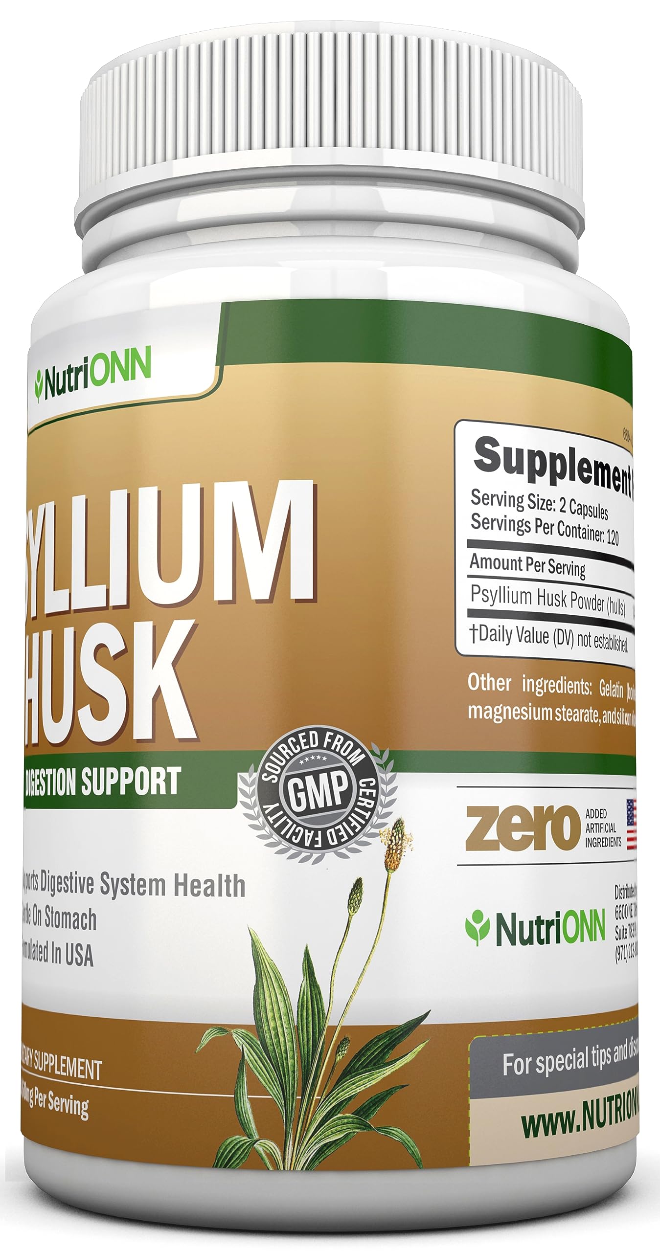 NutriONN PSYLLIUM Husk Capsules - 1450mg Per Serving - 240 Capsules - Double Strength NutriONN uk supplements