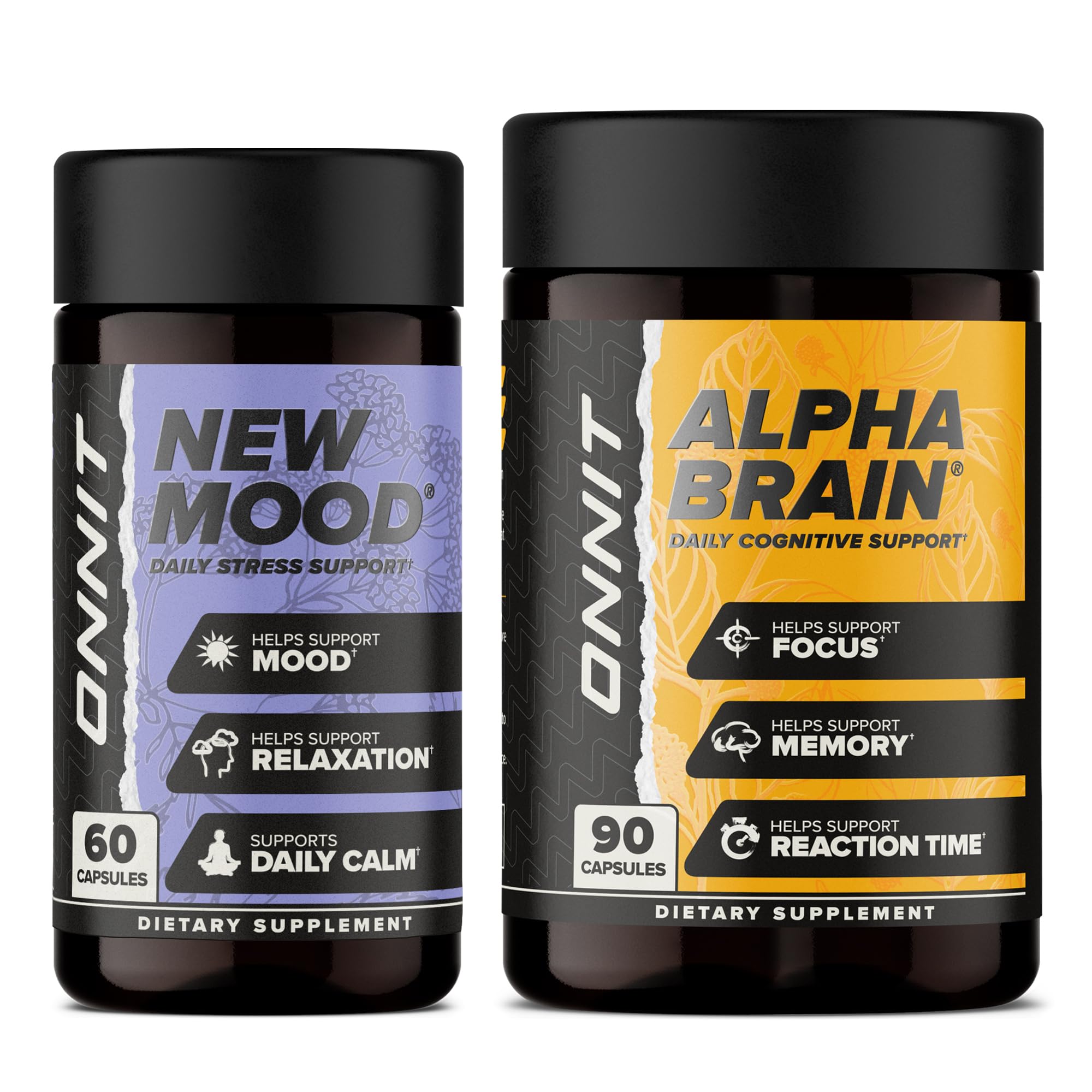 ONNIT Cognitive & Mood Support Bundle: Alpha Brain Nootropic Capsules (90 Count) + New Mood Stress Support Capsules (60 Count), IGEN Non-GMO Tested Focus, Clarity, Relaxation & Sleep, Pack of 2 ONNIT uk supplements