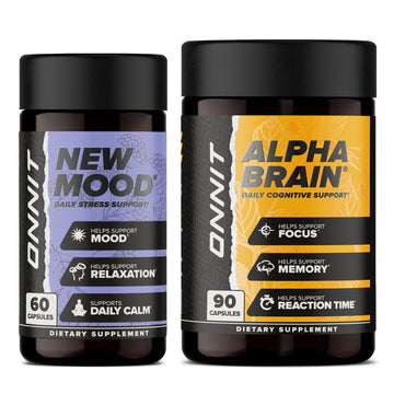 ONNIT Cognitive & Mood Support Bundle: Alpha Brain Nootropic Capsules (90 Count) + New Mood Stress Support Capsules (60 Count), IGEN Non-GMO Tested Focus, Clarity, Relaxation & Sleep, Pack of 2 ONNIT uk supplements