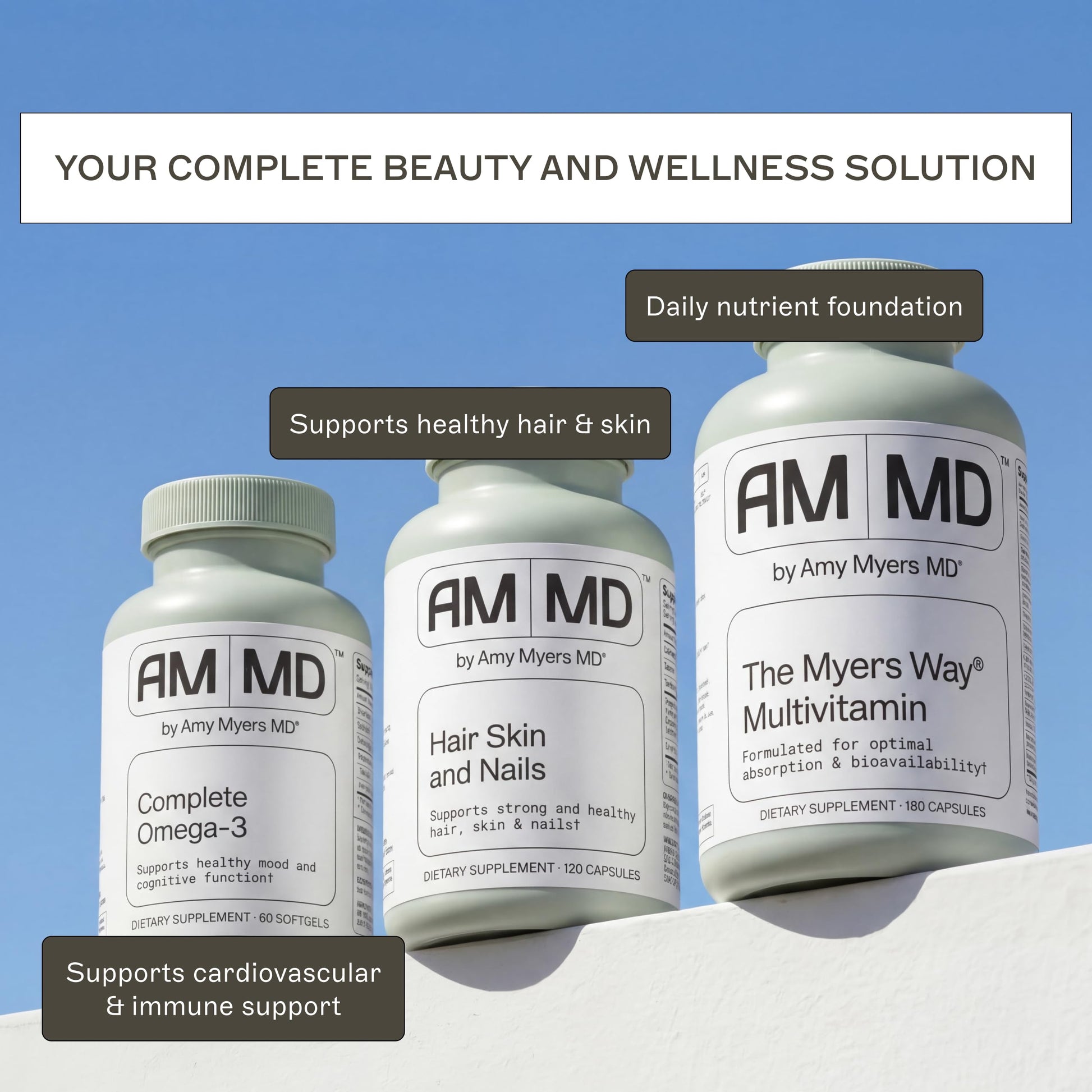 Amy Myers MD Hair Skin and Nails - Supports Strong Hair, Radiant Skin & Healthy Nails - L-Proline, Horsetail, Hyaluronic Acid - Gluten-Free - 120 Capsules (30 Servings) Amy Myers MD uk supplements