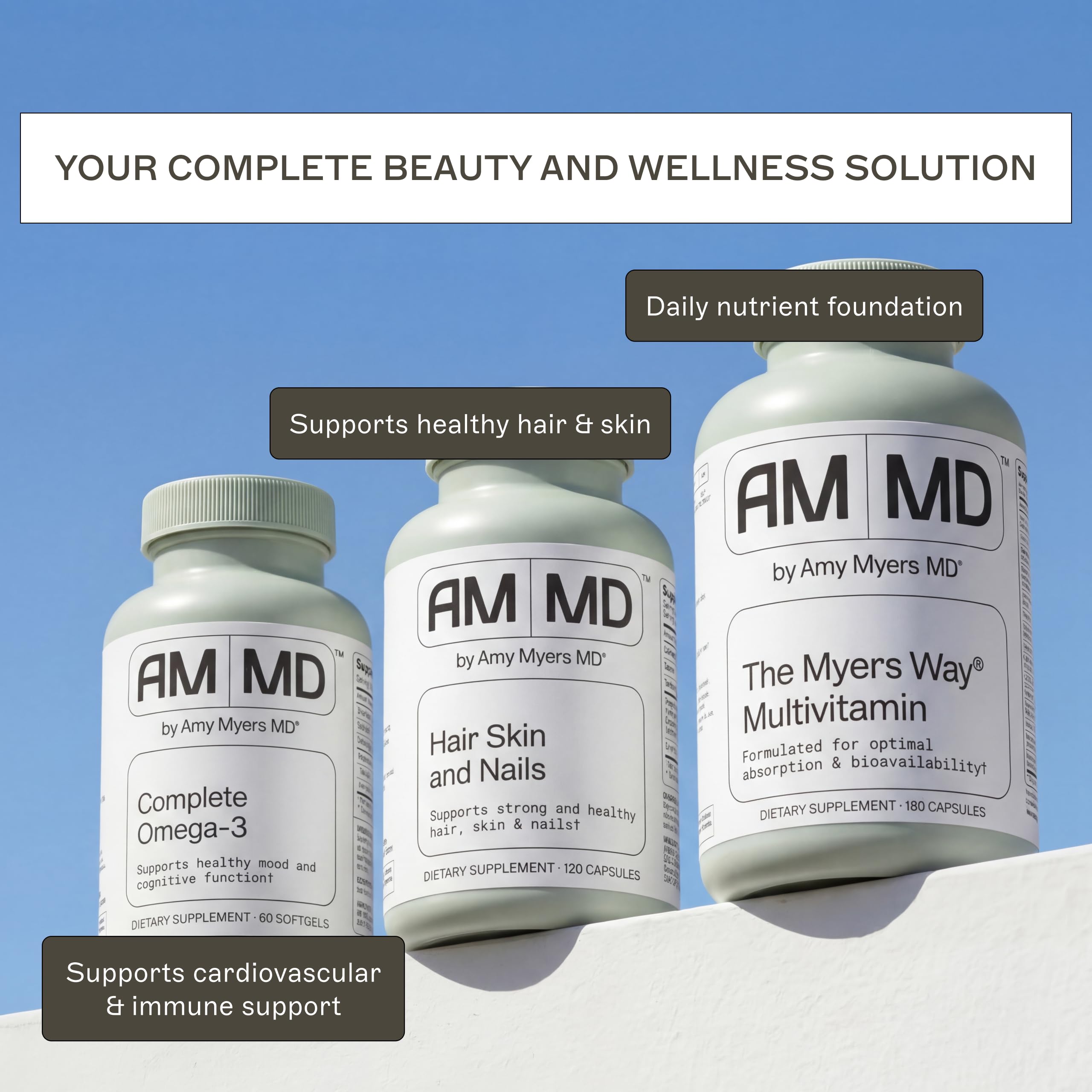 Amy Myers MD Hair Skin and Nails - Supports Strong Hair, Radiant Skin & Healthy Nails - L-Proline, Horsetail, Hyaluronic Acid - Gluten-Free - 120 Capsules (30 Servings) Amy Myers MD uk supplements