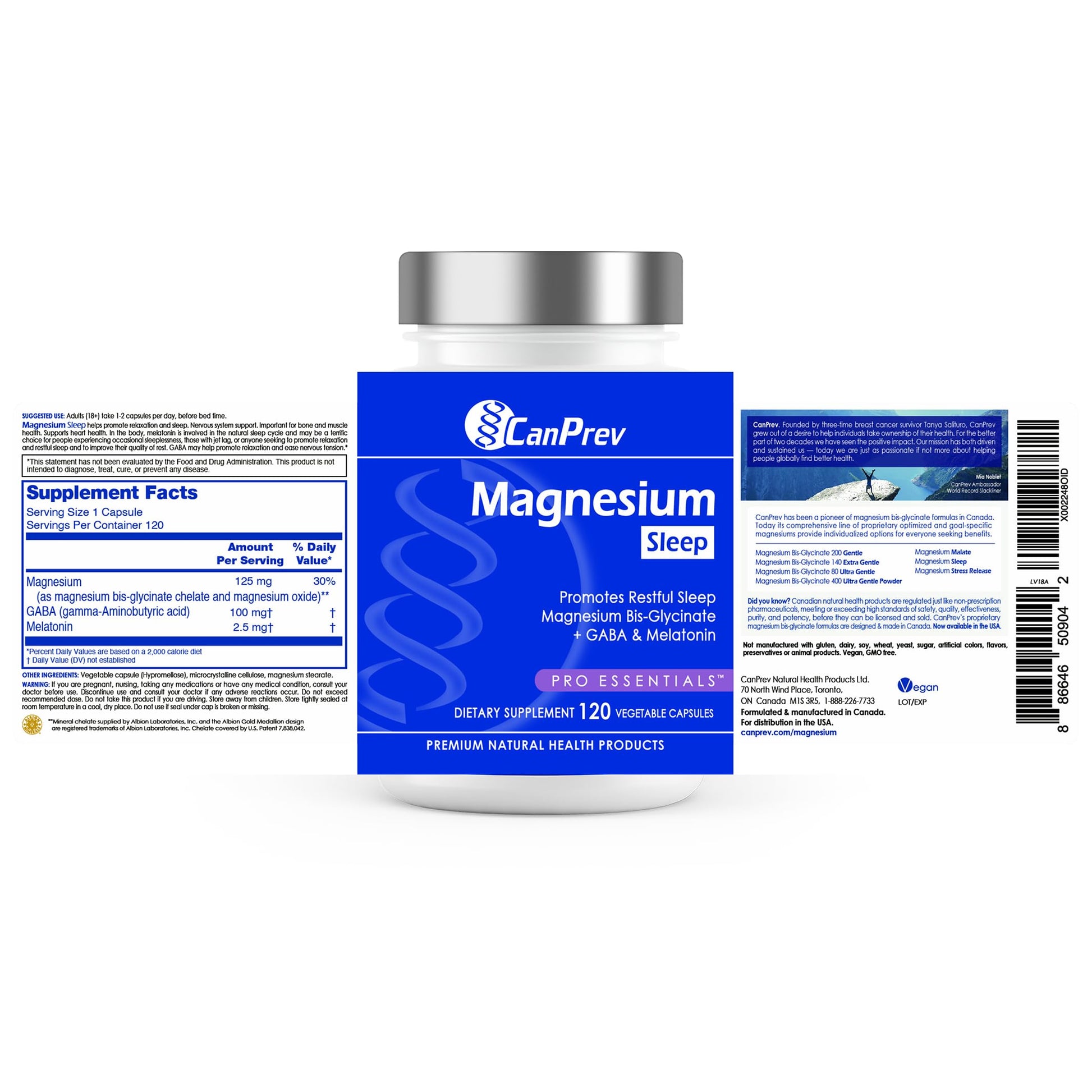 CanPrev Magnesium Bisglycinate Chelated + GABA & Melatonin, 120 Veg Caps, 120-Day Supply, Support Restful Night, Muscle Function, Promote Relaxation & Balanced Sleep-Wake Cycle, Vegan, No GMO & Gluten CanPrev uk supplements
