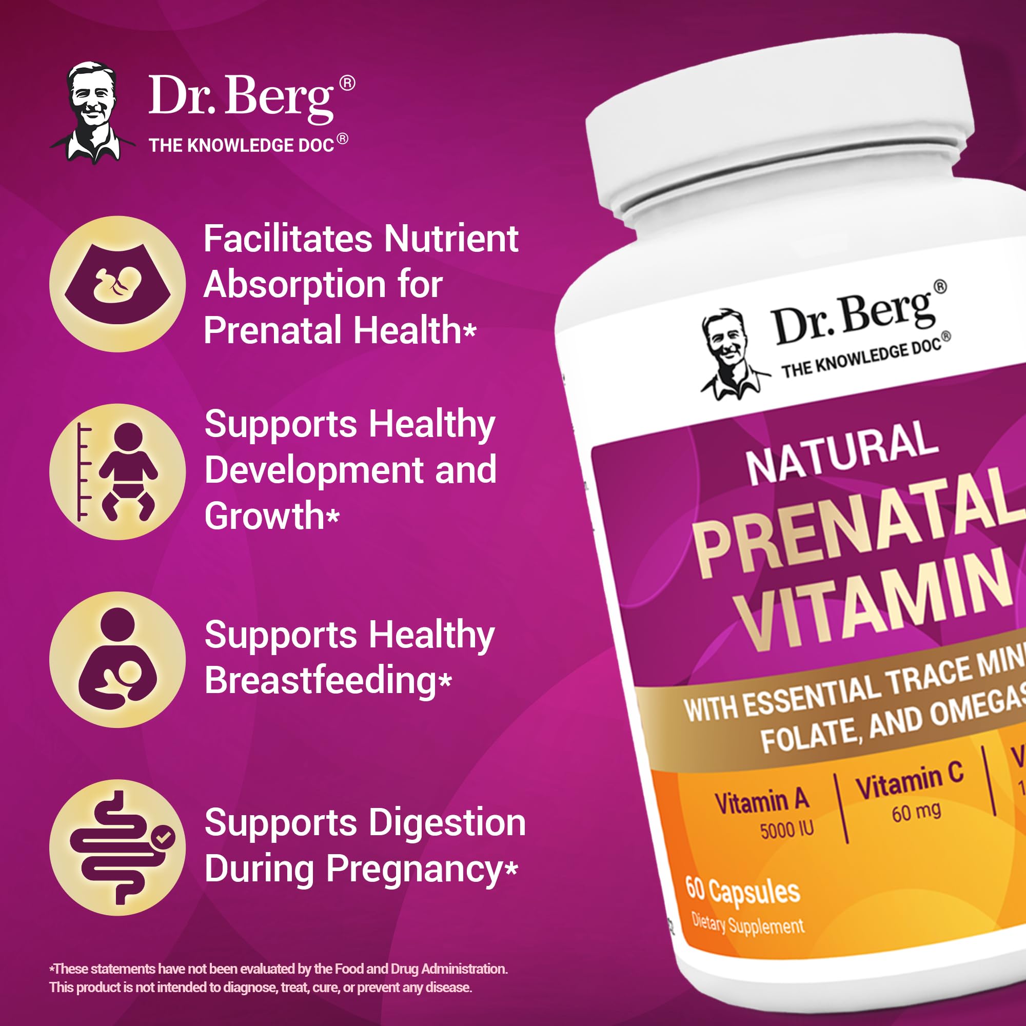 Dr. Berg Natural Prenatal Vitamins for Women (Pregnant & Nursing) - Prenatal Vitamins with Folate, Vitamins, Minerals, Omegas, &11 Powerful Superfoods - Womens Prenatal Multivitamin - 60 Capsules Dr. Berg Nutritionals uk supplements