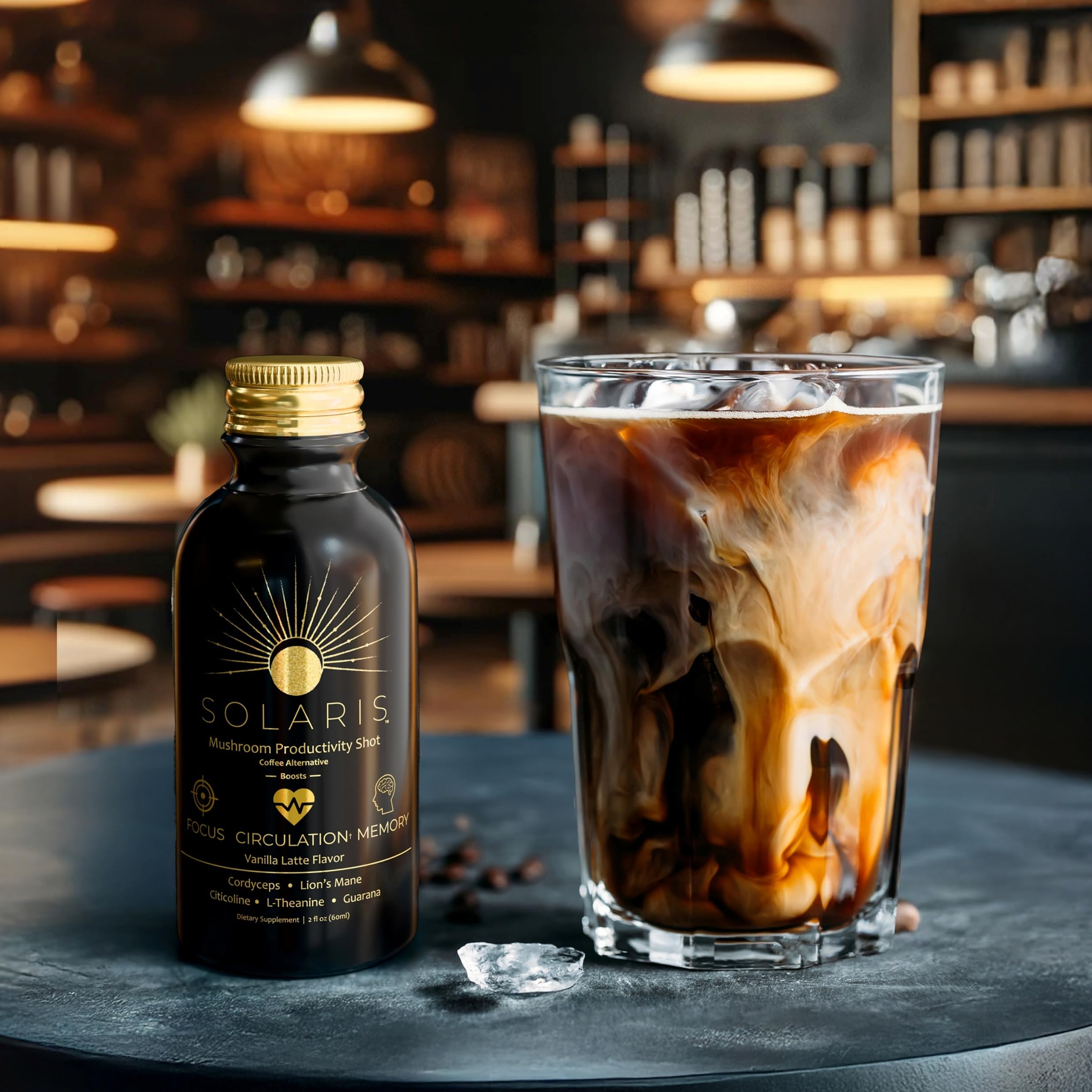 Solaris Mushroom Productivity Wellness Shots | Focus, Circulation, Memory | 4000mg of Cordyceps & Lion's Mane | Citicoline, L-Theanine, Vitamin B6/B12 | Coffee Alternative (6-Pack) Solaris Extracts uk supplements