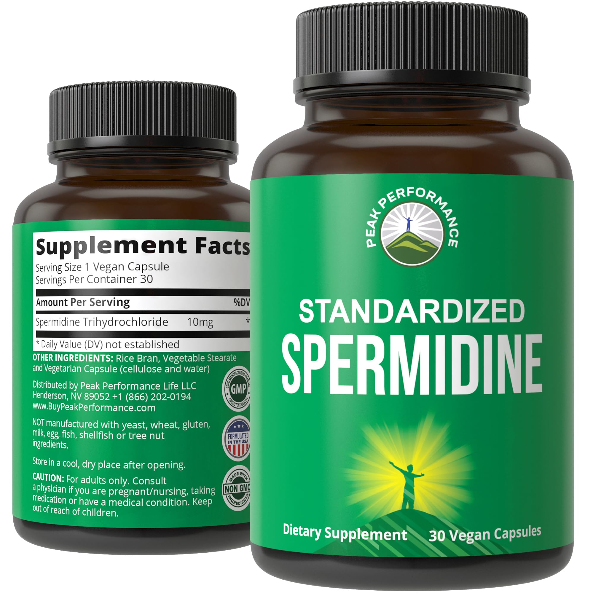 Spermidine Supplement Ultra High Strength Standardized to 99% Spermidine Trihydrochloride. More Potent Than Wheat Germ Extract. Vegan Capsules for Healthy Aging, Longevity. USA Tested Supplements Peak Performance uk supplements