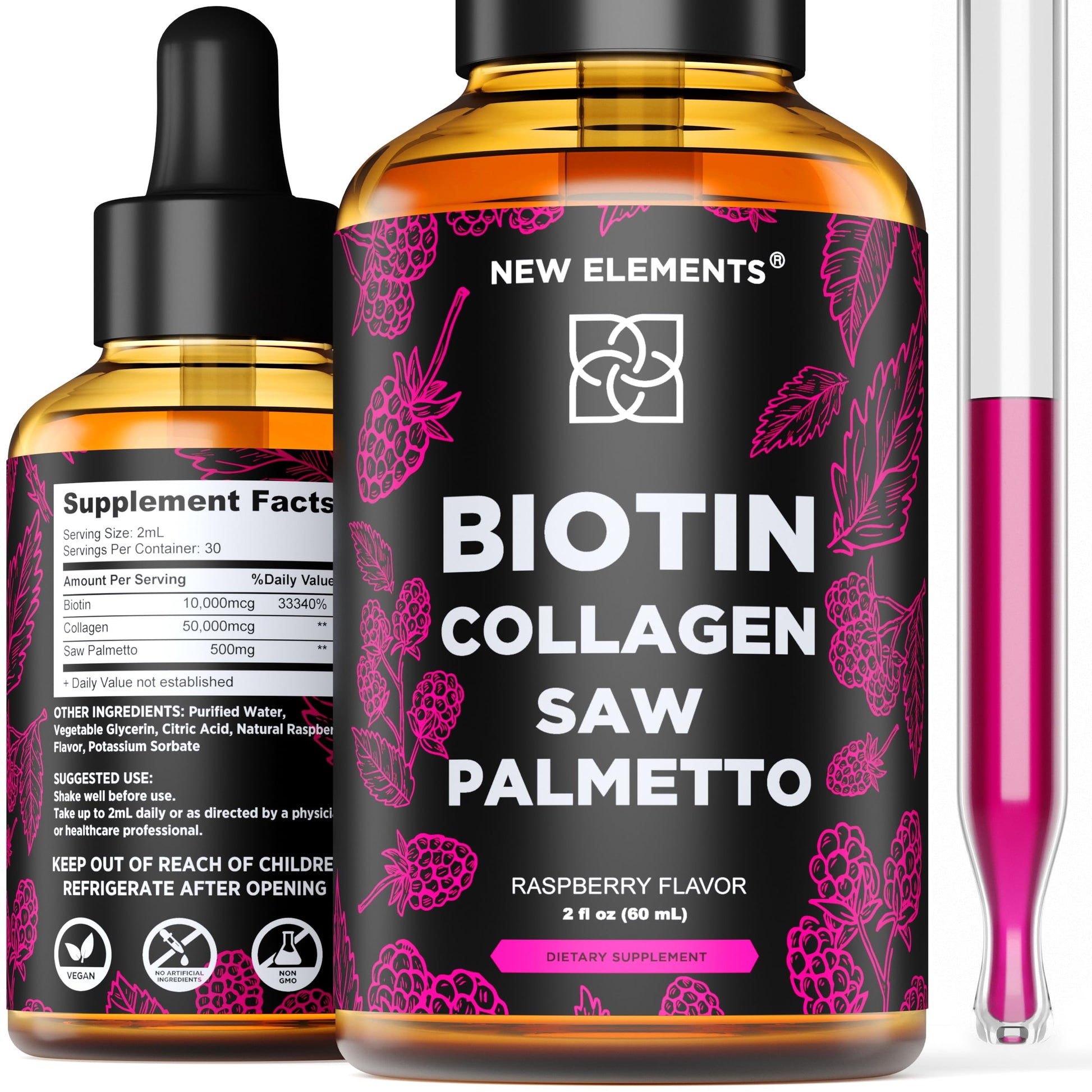 Liquid Biotin with Collagen & Saw Palmetto Extract for Women and Men | Hair Growth New Elements uk supplements