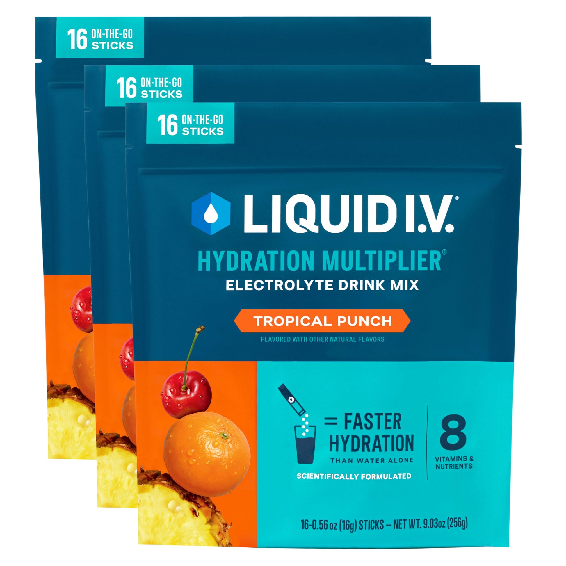 Liquid I.V.® Hydration Multiplier - Tropical Punch | Electrolyte Powder Drink Mix | 3 Pack (48 Servings) Liquid I.V. uk supplements