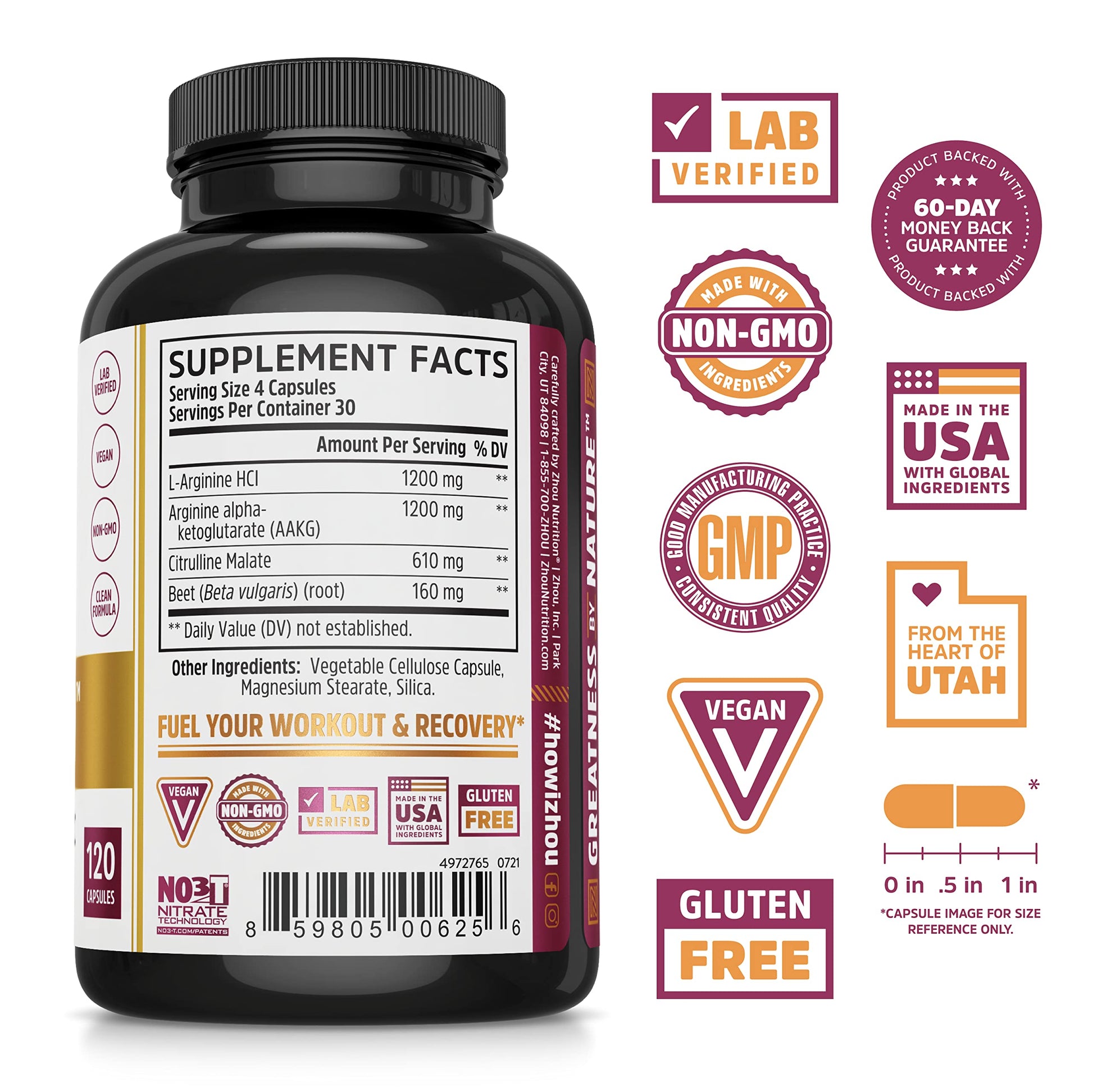 Zhou Nitric Oxide with L Arginine, Citrulline Malate, AAKG and Beet Root | Powerful N.O. Zhou Nutrition uk supplements