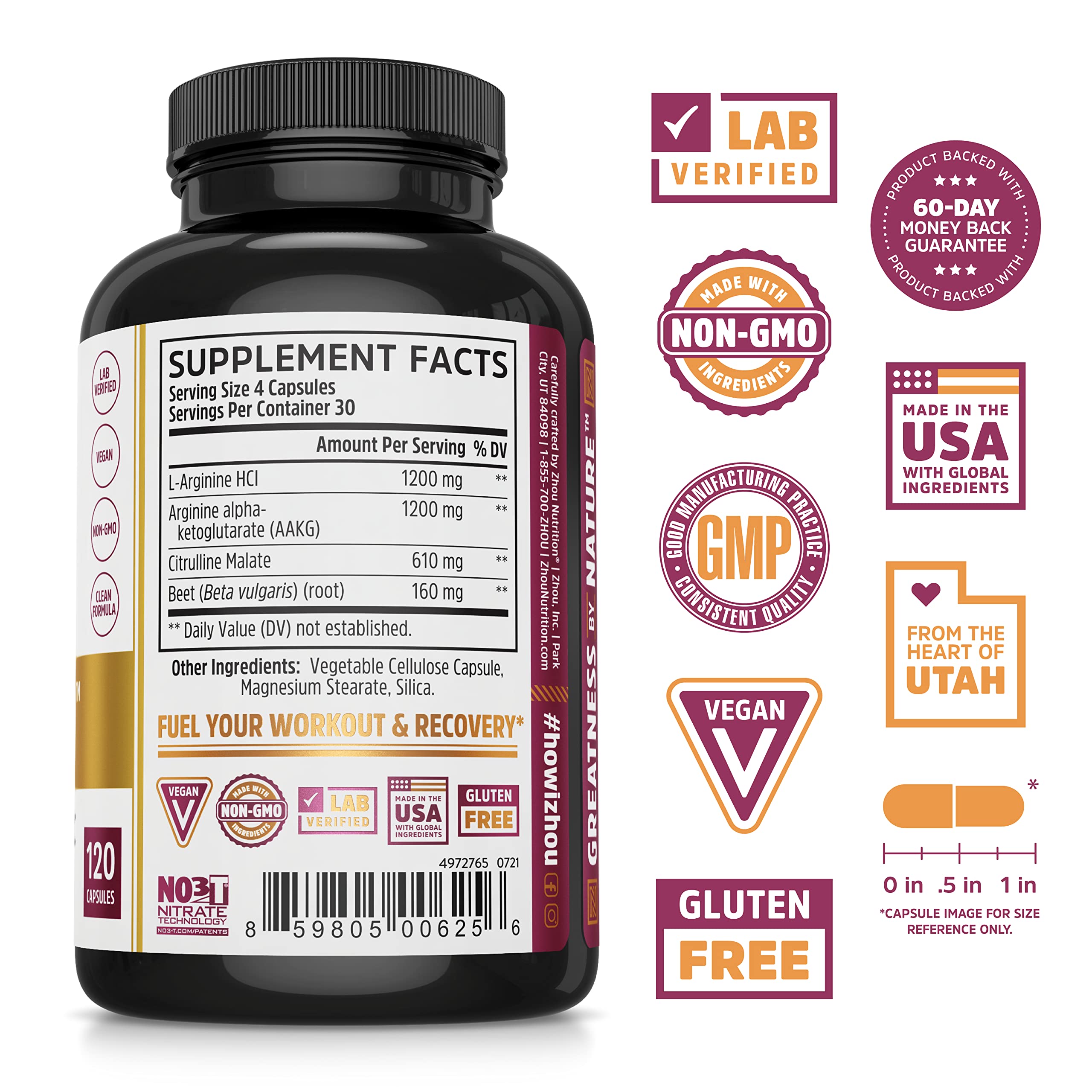 Zhou Nitric Oxide with L Arginine, Citrulline Malate, AAKG and Beet Root | Powerful N.O. Zhou Nutrition uk supplements