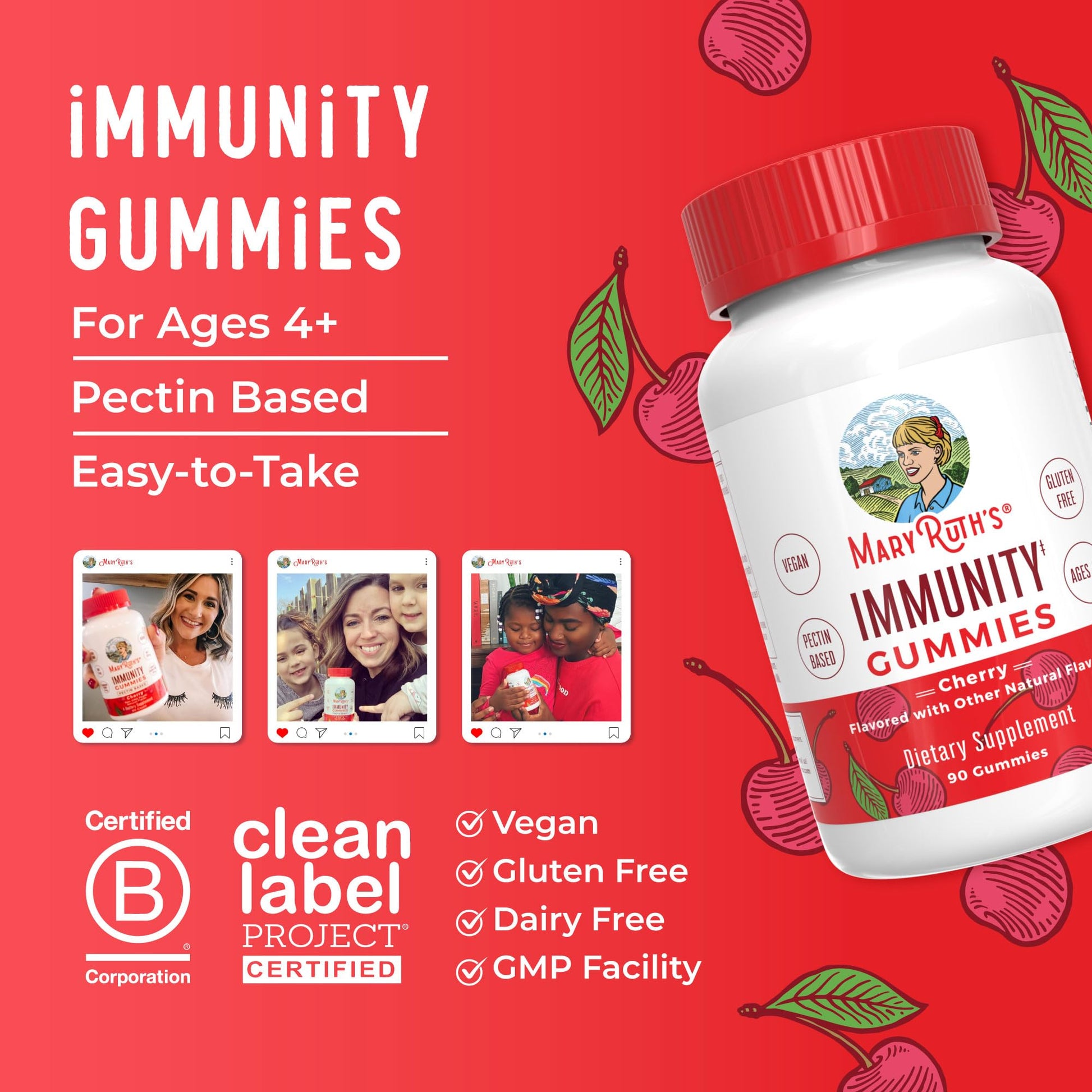 Mary Ruth's 5-1 Immunity Gummies with Elderberry for Kids & Adults | Cherry | Pectin Based | Vegan | 90 Count MARYRUTH'S uk supplements