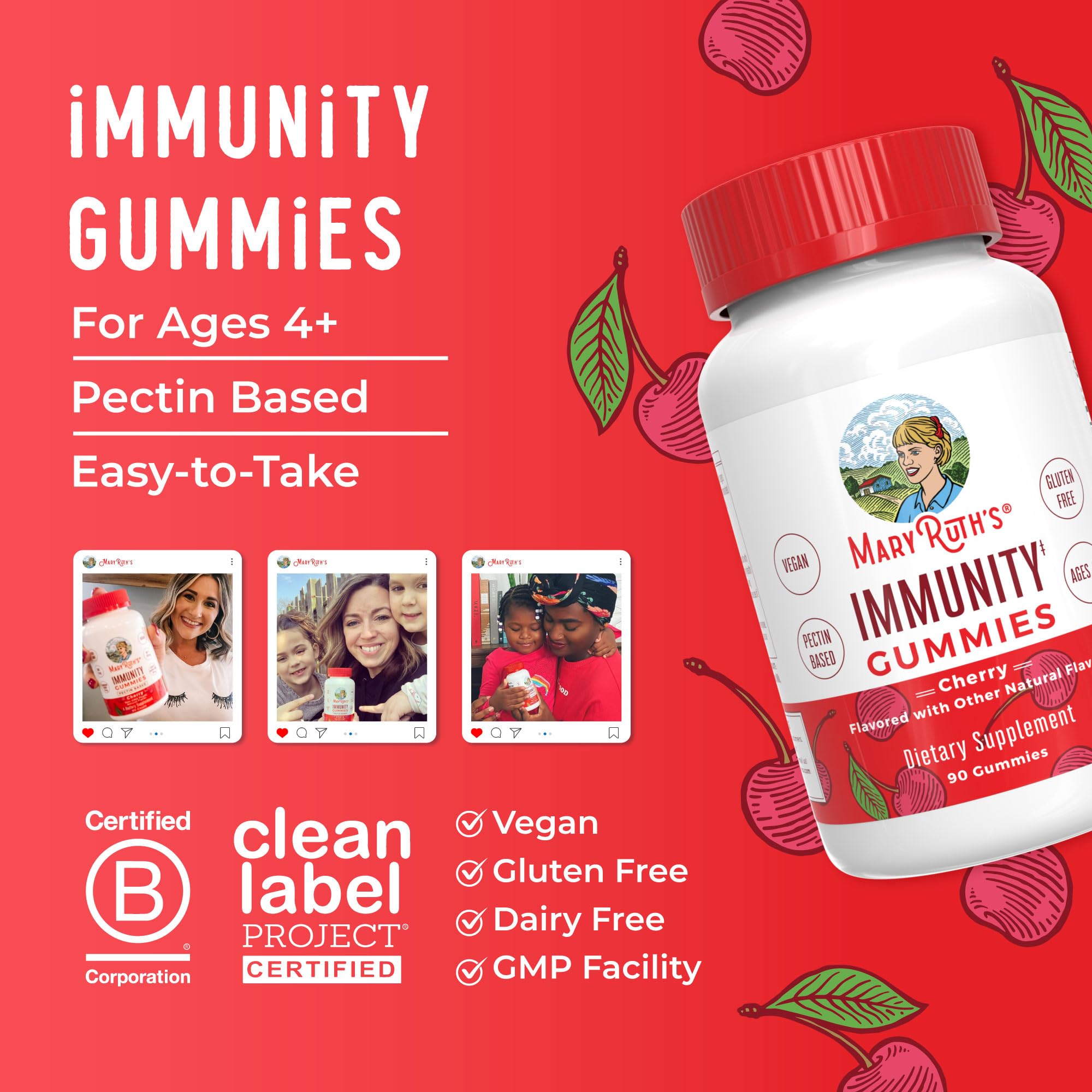 Mary Ruth's 5-1 Immunity Gummies with Elderberry for Kids & Adults | Cherry | Pectin Based | Vegan | 90 Count MARYRUTH'S uk supplements