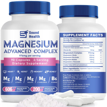 Magnesium Complex Capsule 5 in 1 Magnesium Supplement from Magnesium Glycinate, Citrate, Malate, L-Threonate & Vitamin B6, High Absorption Magnesium Supplement, Non-GMO, Vegan Sound Health Plus uk supplements