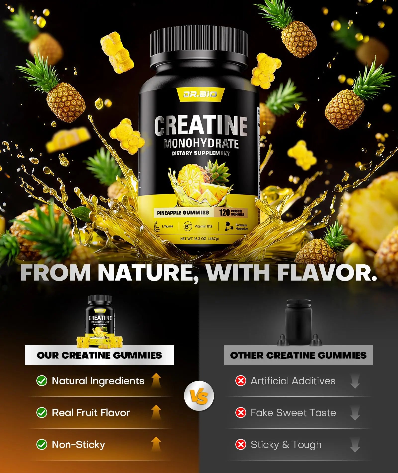 Instant Boost Creatine Monohydrate Gummies, Complex Formula with Real 5000mg Creatine, L-Taurine, B12, Mg & K, Pre-Workout Creatine for Women & Men to Support Energy DR.BIO uk supplements