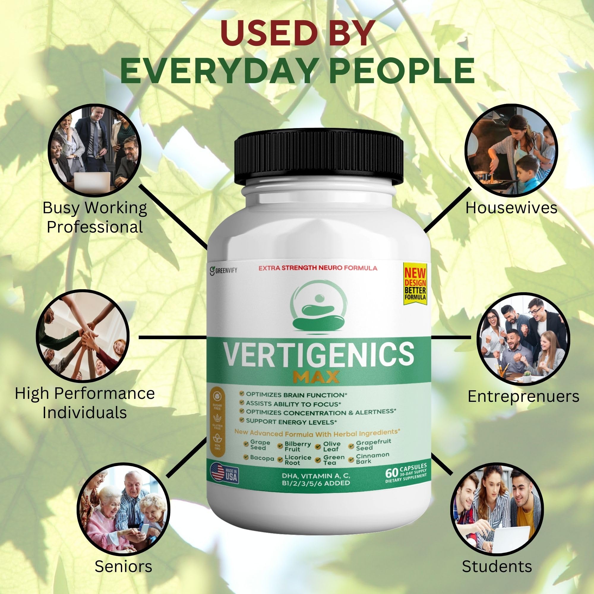 Vertigenics Max – Brain & Focus Support Supplement – Extra Strength Neuro Formula with Vitamins, Minerals & Herbal Blend – Supports Clarity, Alertness & Energy – 60 Capsules (1) Vertigenics uk supplements
